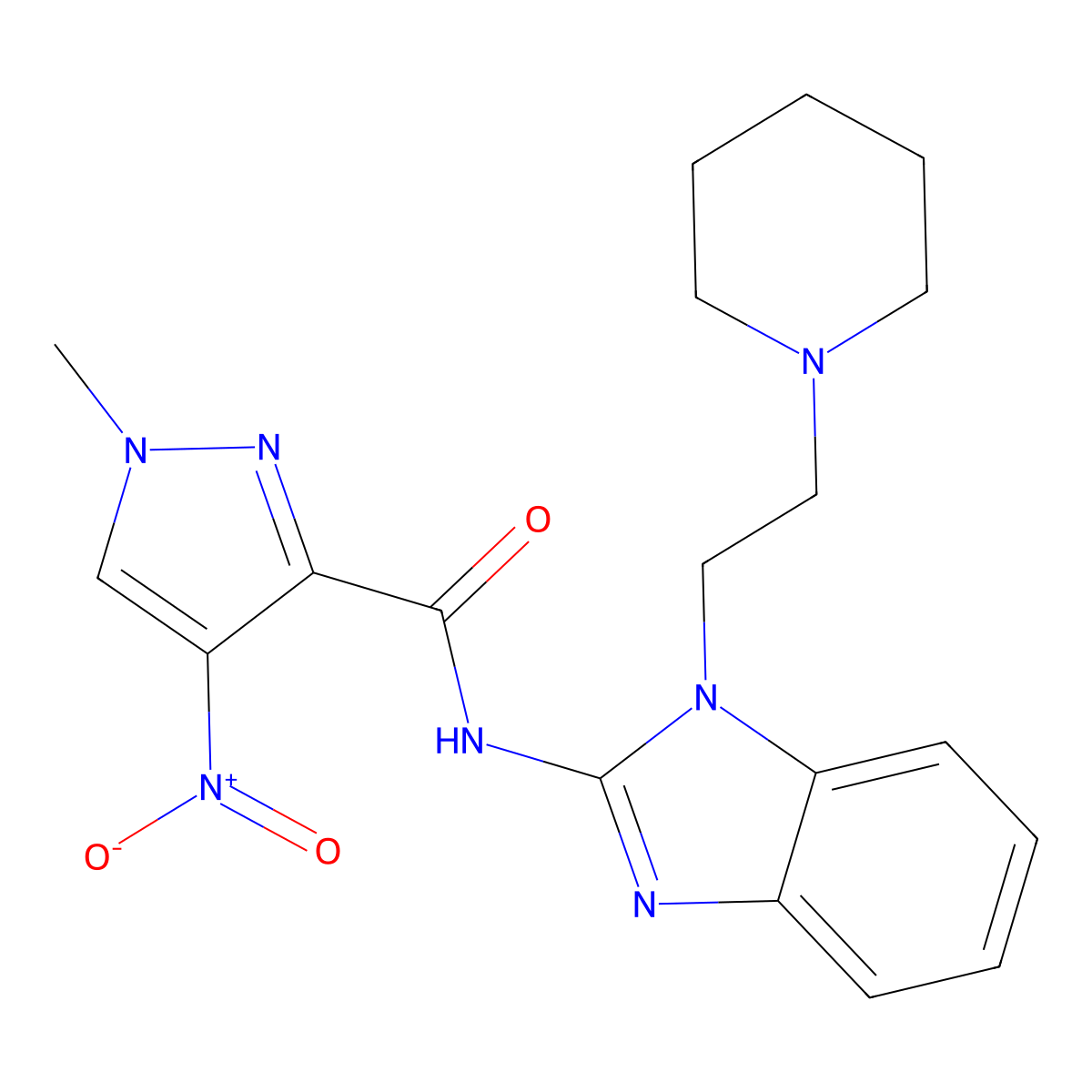 1-methyl-4-nitro-N-[1-(2-piperidin-1-ylethyl)benzimidazol-2-yl]pyrazole-3-carboxamide molecular structure, CAS 309287-54-5