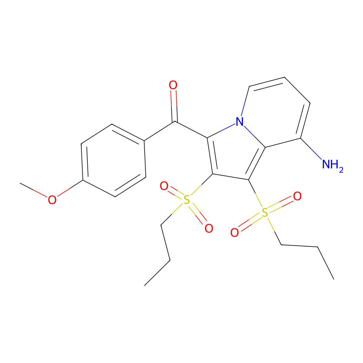 [8-Amino-1,2-bis(propylsulfonyl)indolizin-3-yl]-(4-methoxyphenyl)methanone molecular structure, CAS 309287-79-4