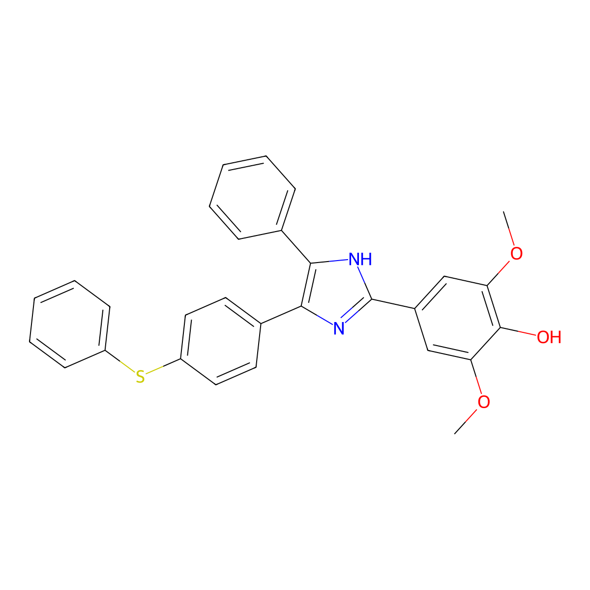 2,6-dimethoxy-4-(5-phenyl-4-(4-(phenylthio)phenyl)-1H-imidazol-2-yl)phenol molecular structure, CAS 309287-96-5