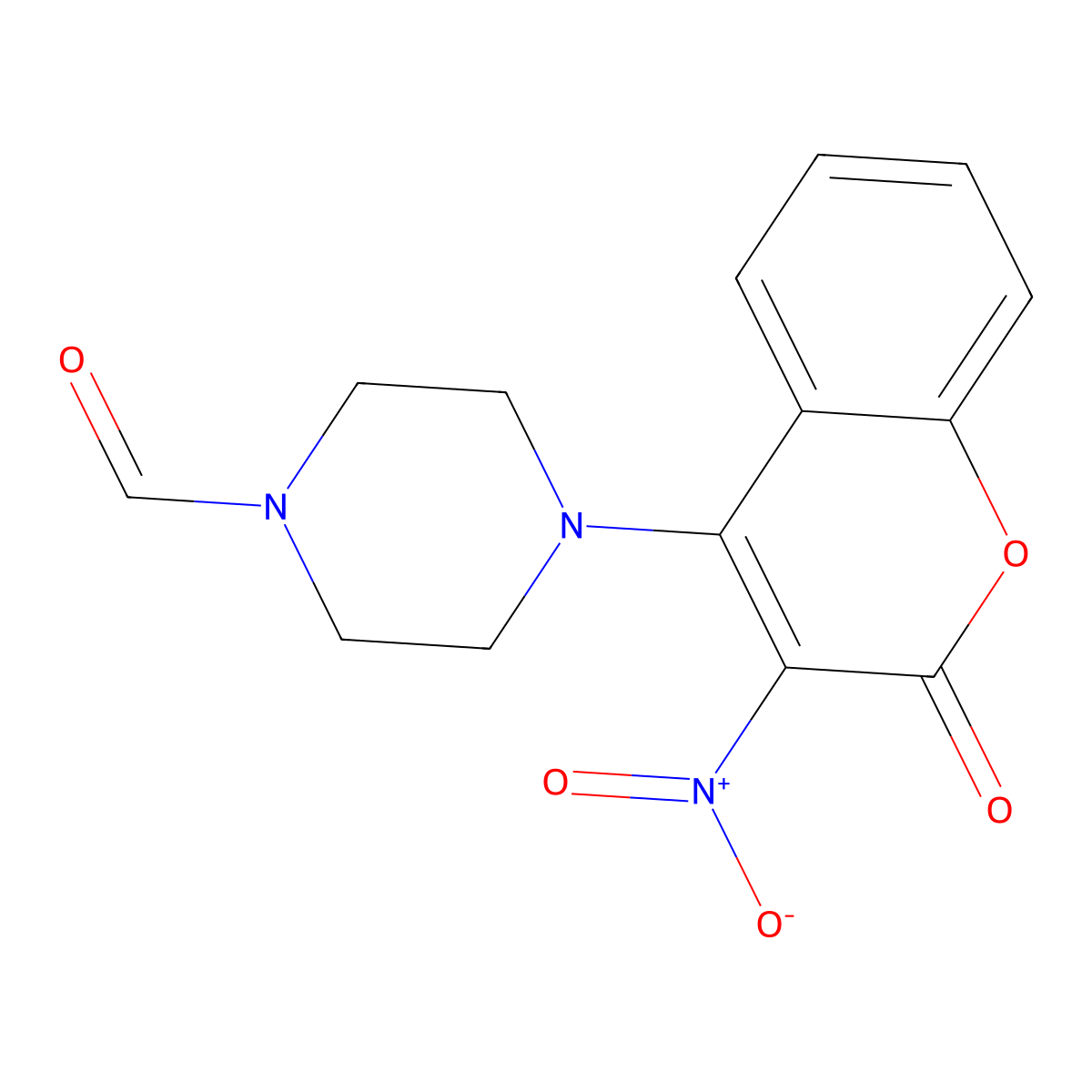 4-(3-nitro-2-oxo-2H-chromen-4-yl)piperazine-1-carbaldehyde molecular structure, CAS 309288-49-1