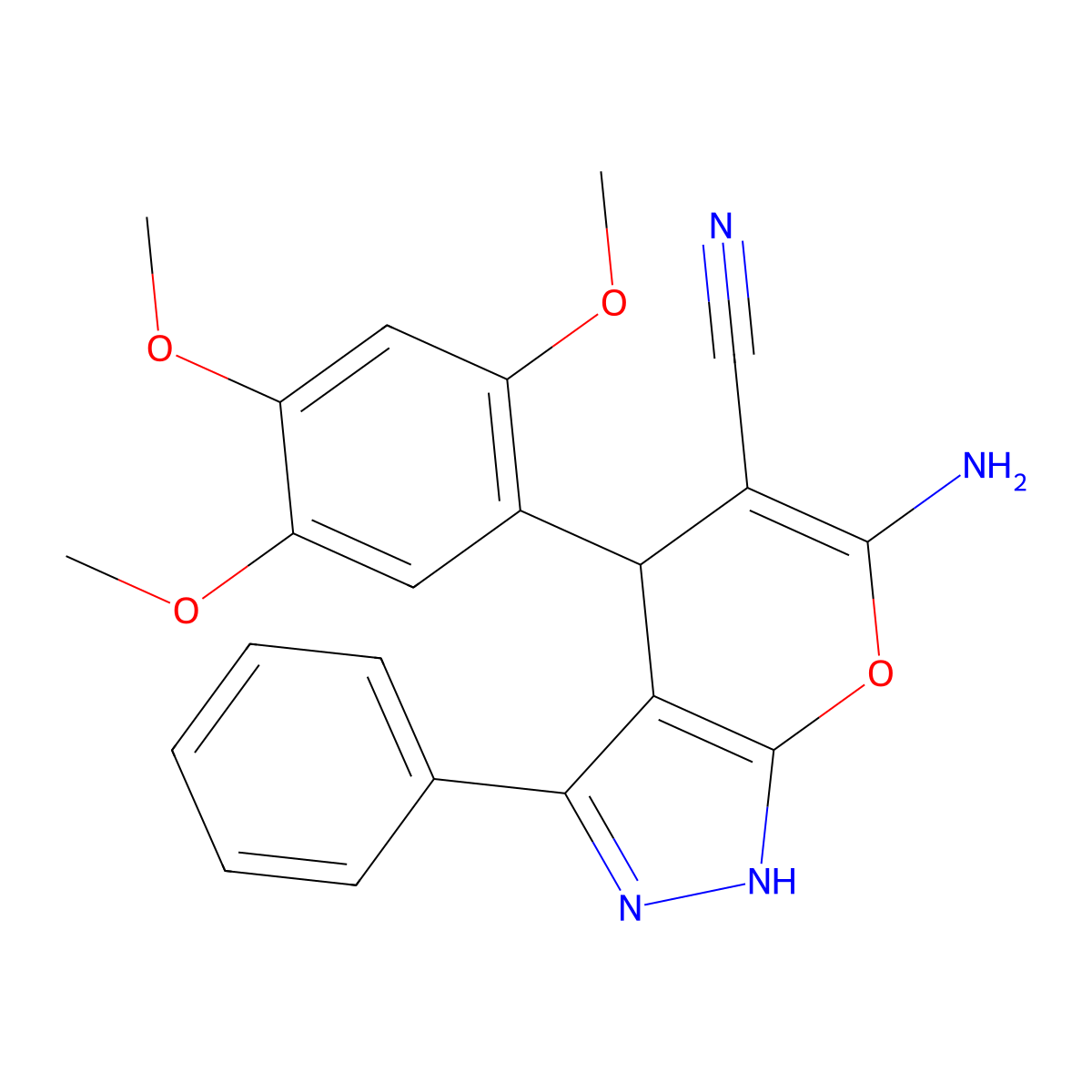 6-Amino-3-phenyl-4-(2,4,5-trimethoxyphenyl)-1,4-dihydropyrano[2,3-c]pyrazole-5-carbonitrile molecular structure, CAS 309288-87-7