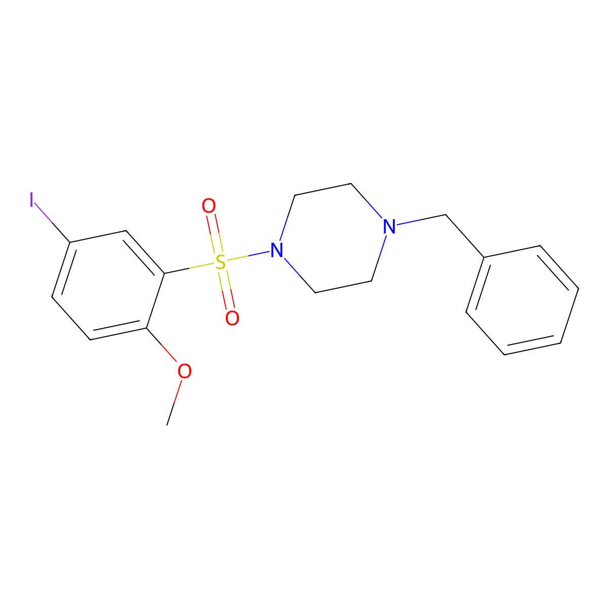 1-Benzyl-4-[(5-iodo-2-methoxyphenyl)sulfonyl]piperazine molecular structure, CAS 309289-10-9