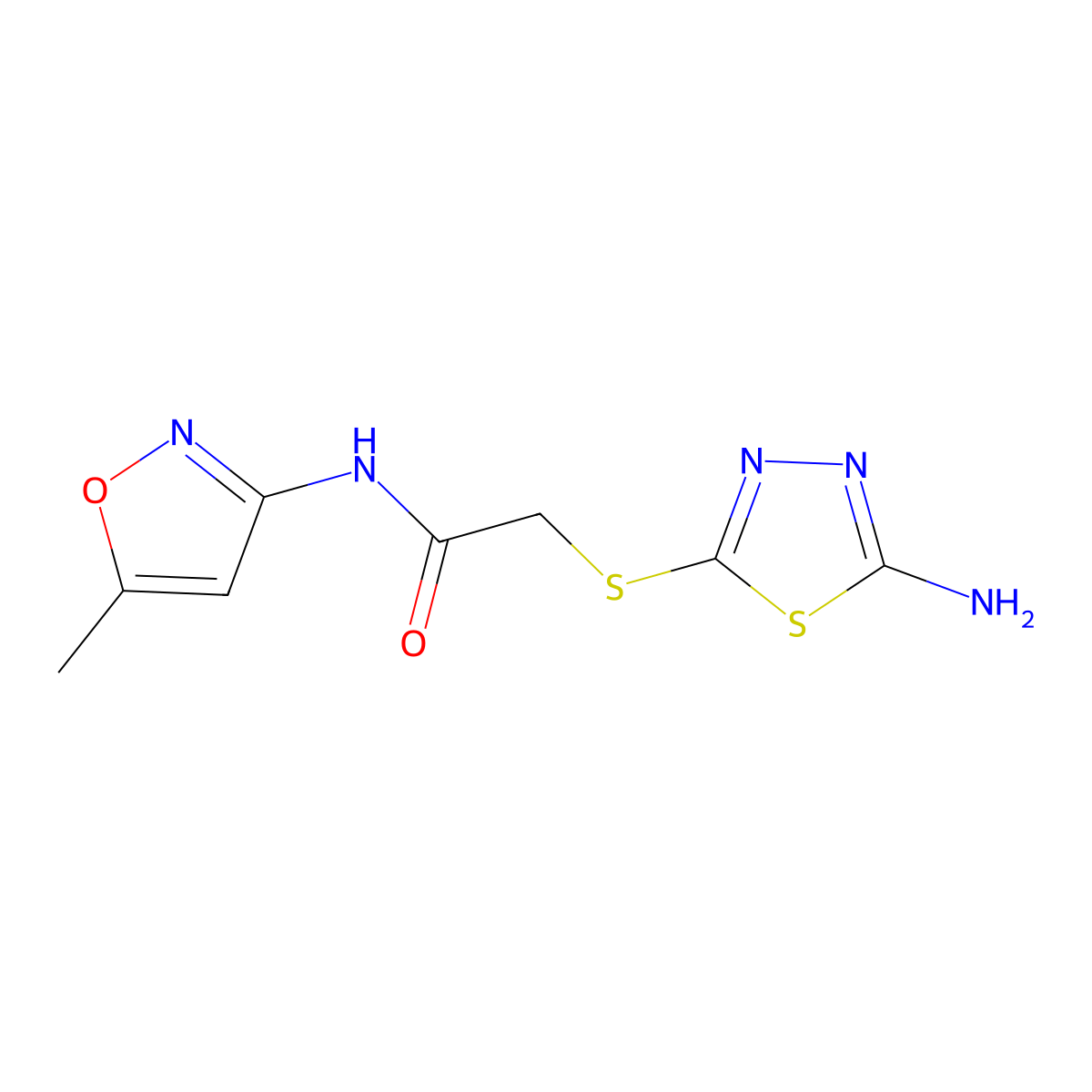 2-(5-Amino-[1,3,4]thiadiazol-2-ylsulfanyl)-N-(5-methyl-isoxazol-3-yl)-acetamide molecular structure, CAS 309289-15-4
