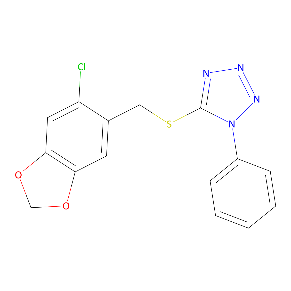 5-[(6-Chloro-1,3-benzodioxol-5-yl)methylsulfanyl]-1-phenyltetrazole molecular structure, CAS 309289-48-3