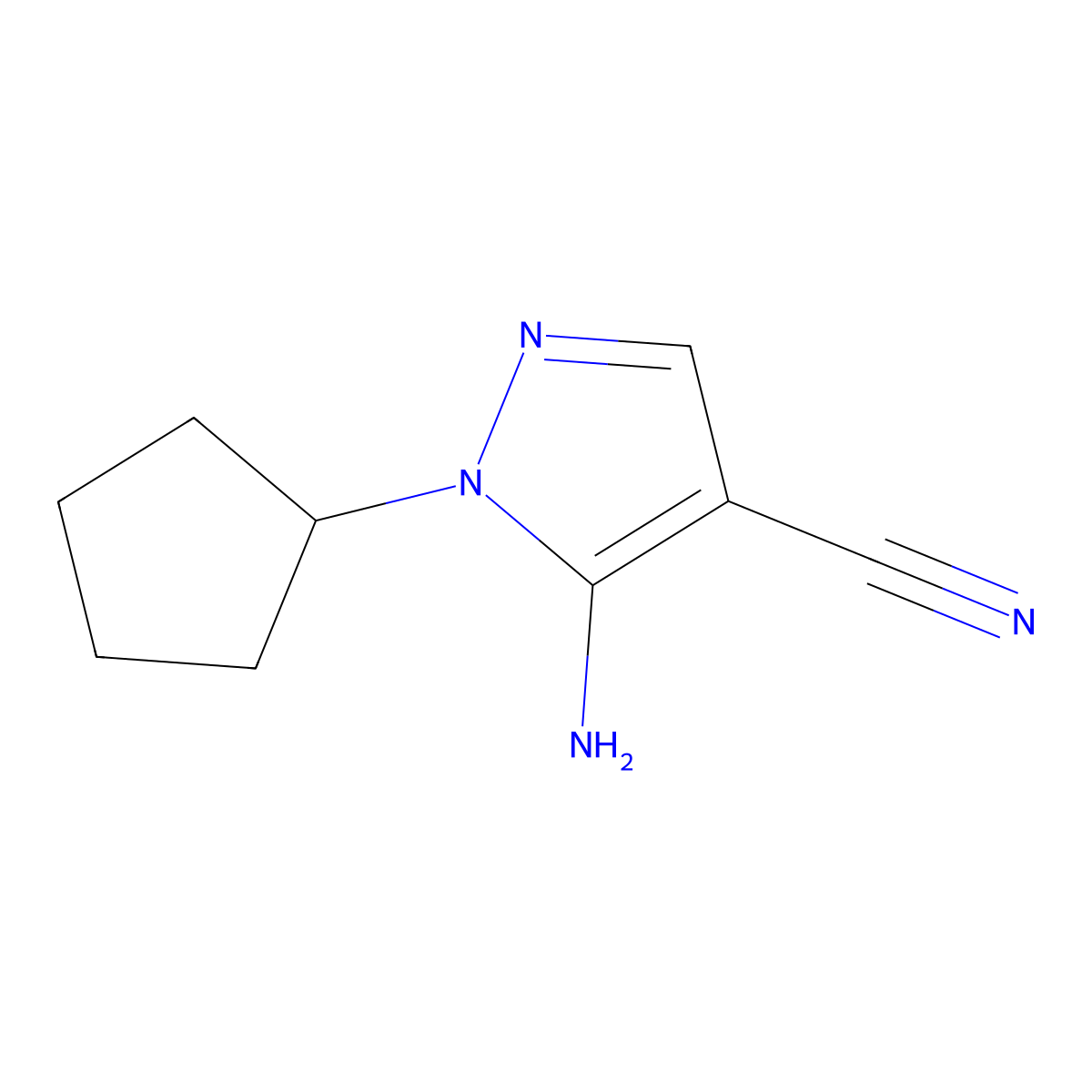 5-Amino-1-cyclopentyl-1H-pyrazole-4-carbonitrile molecular structure, CAS 30929-67-0