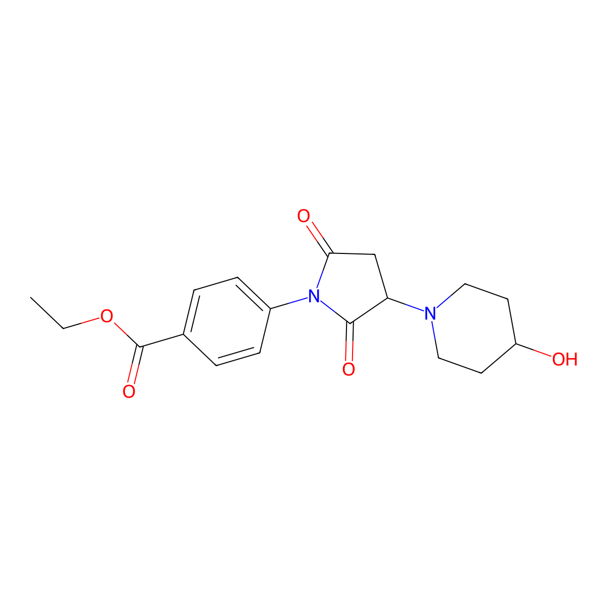 Ethyl 4-[3-(4-hydroxypiperidin-1-yl)-2,5-dioxopyrrolidin-1-yl]benzoate molecular structure, CAS 309291-29-0