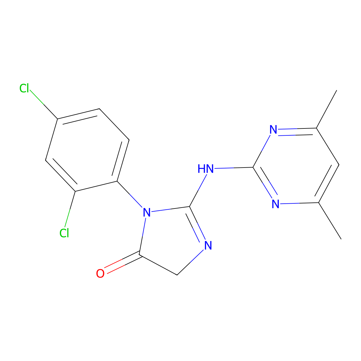 3-(2,4-dichlorophenyl)-2-[(4,6-dimethyl-2-pyrimidinyl)amino]-3,5-dihydro-4H-imidazol-4-one molecular structure, CAS 309291-41-6