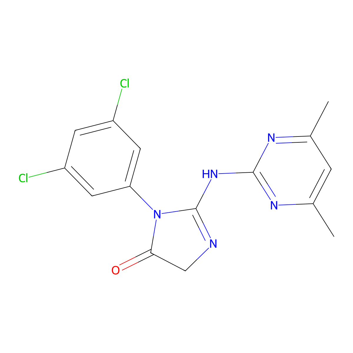 3-(3,5-dichlorophenyl)-2-[(4,6-dimethyl-2-pyrimidinyl)amino]-3,5-dihydro-4H-imidazol-4-one molecular structure, CAS 309291-43-8