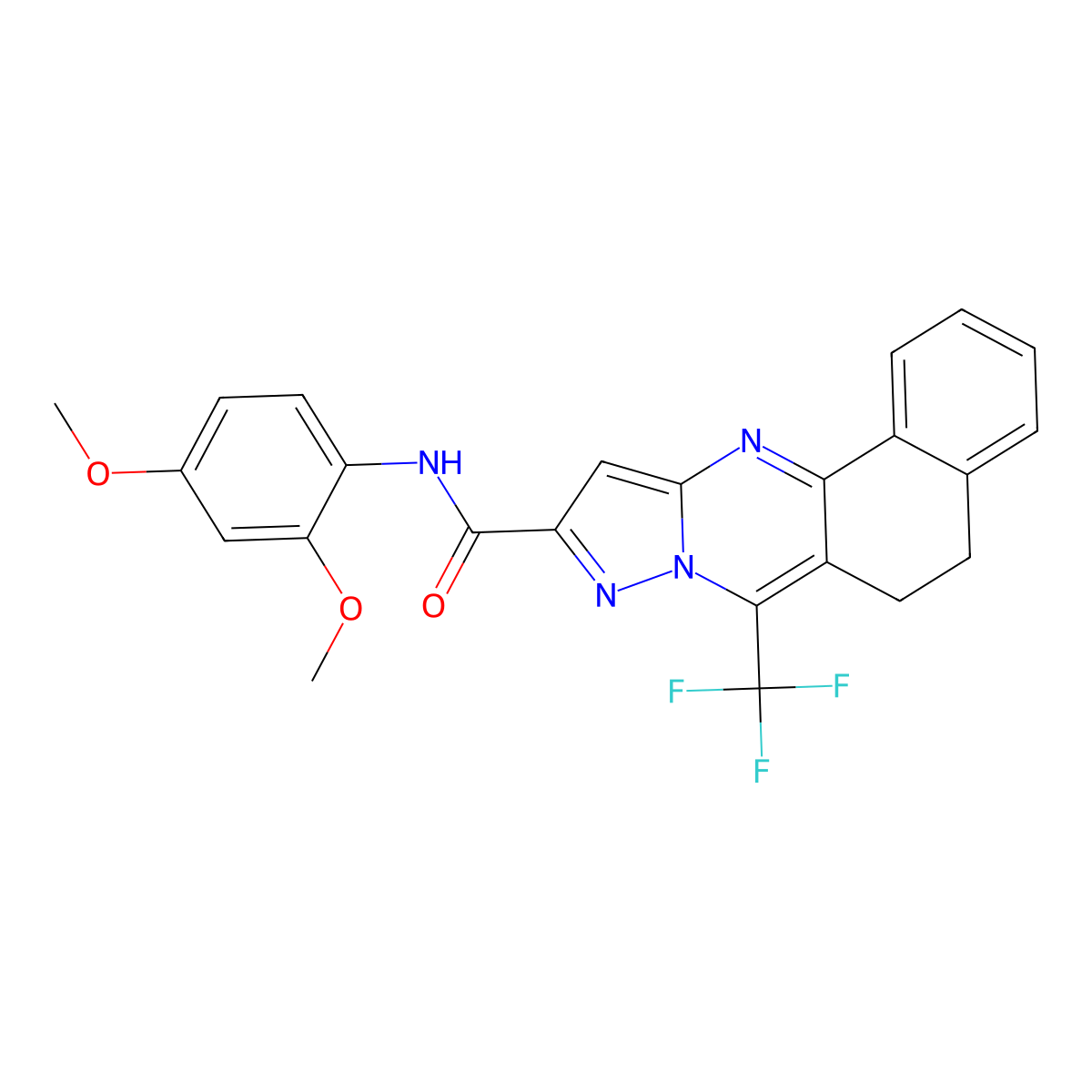 N-(2,4-dimethoxyphenyl)-7-(trifluoromethyl)-5,6-dihydrobenzo[h]pyrazolo[5,1-b]quinazoline-10-carboxamide molecular structure, CAS 309291-76-7
