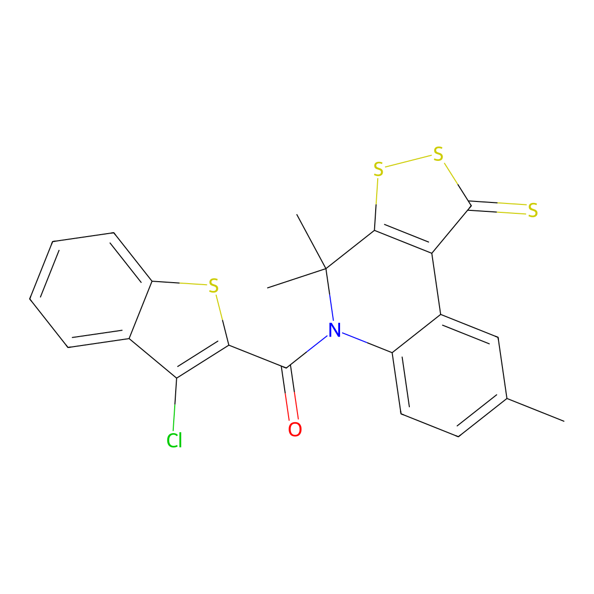 (3-chloro-1-benzothiophen-2-yl)(4,4,8-trimethyl-1-thioxo-1,4-dihydro-5H-[1,2]dithiolo[3,4-c]quinolin-5-yl)methanone molecular structure, CAS 309293-53-6