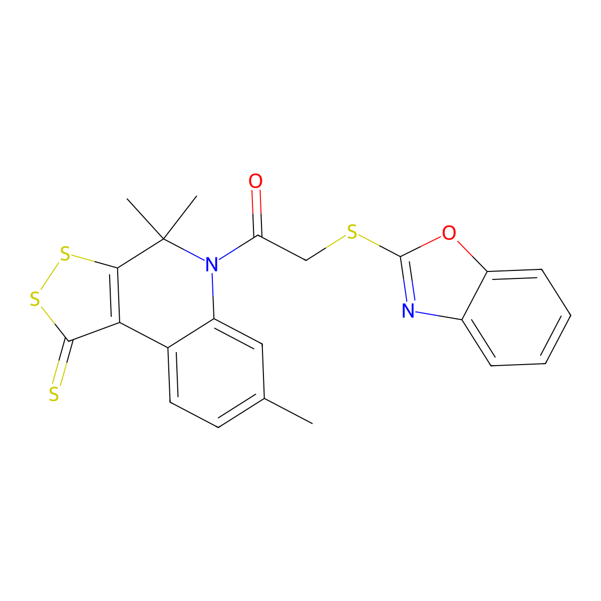 2-(1,3-benzoxazol-2-ylsulfanyl)-1-(4,4,7-trimethyl-1-thioxo-1,4-dihydro-5H-[1,2]dithiolo[3,4-c]quinolin-5-yl)ethanone molecular structure, CAS 309293-55-8