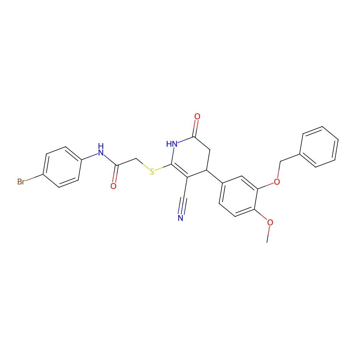 2-({4-[3-(benzyloxy)-4-methoxyphenyl]-3-cyano-6-oxo-1,4,5,6-tetrahydropyridin-2-yl}sulfanyl)-N-(4-bromophenyl)acetamide molecular structure, CAS 309293-63-8