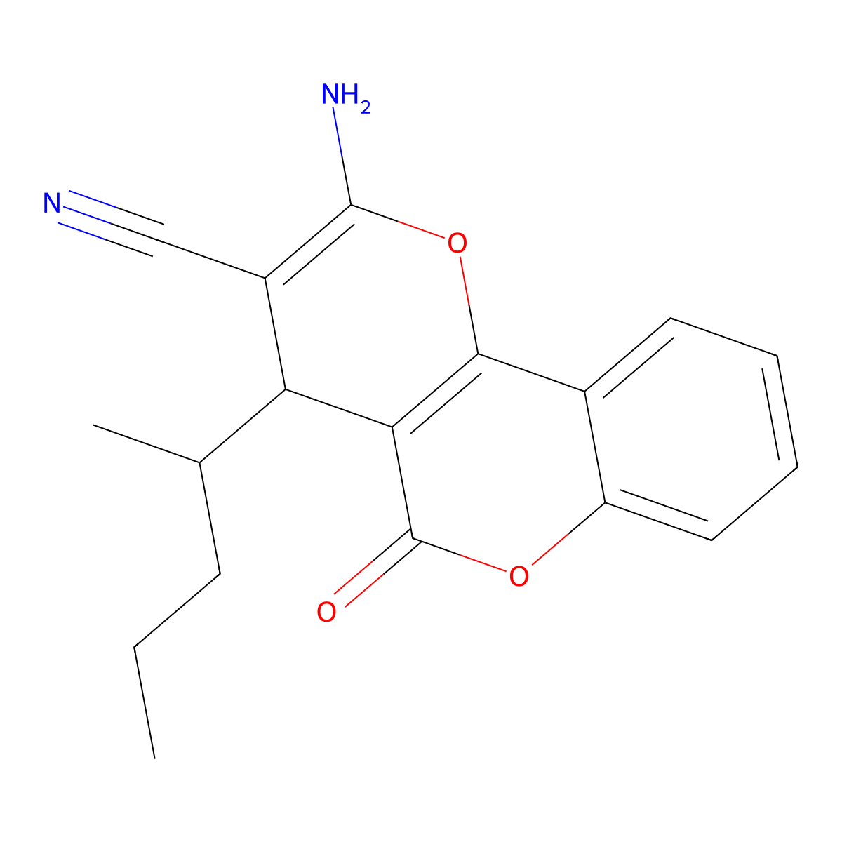 2-amino-4-(1-methylbutyl)-5-oxo-4H,5H-pyrano[3,2-c]chromene-3-carbonitrile molecular structure, CAS 309293-65-0