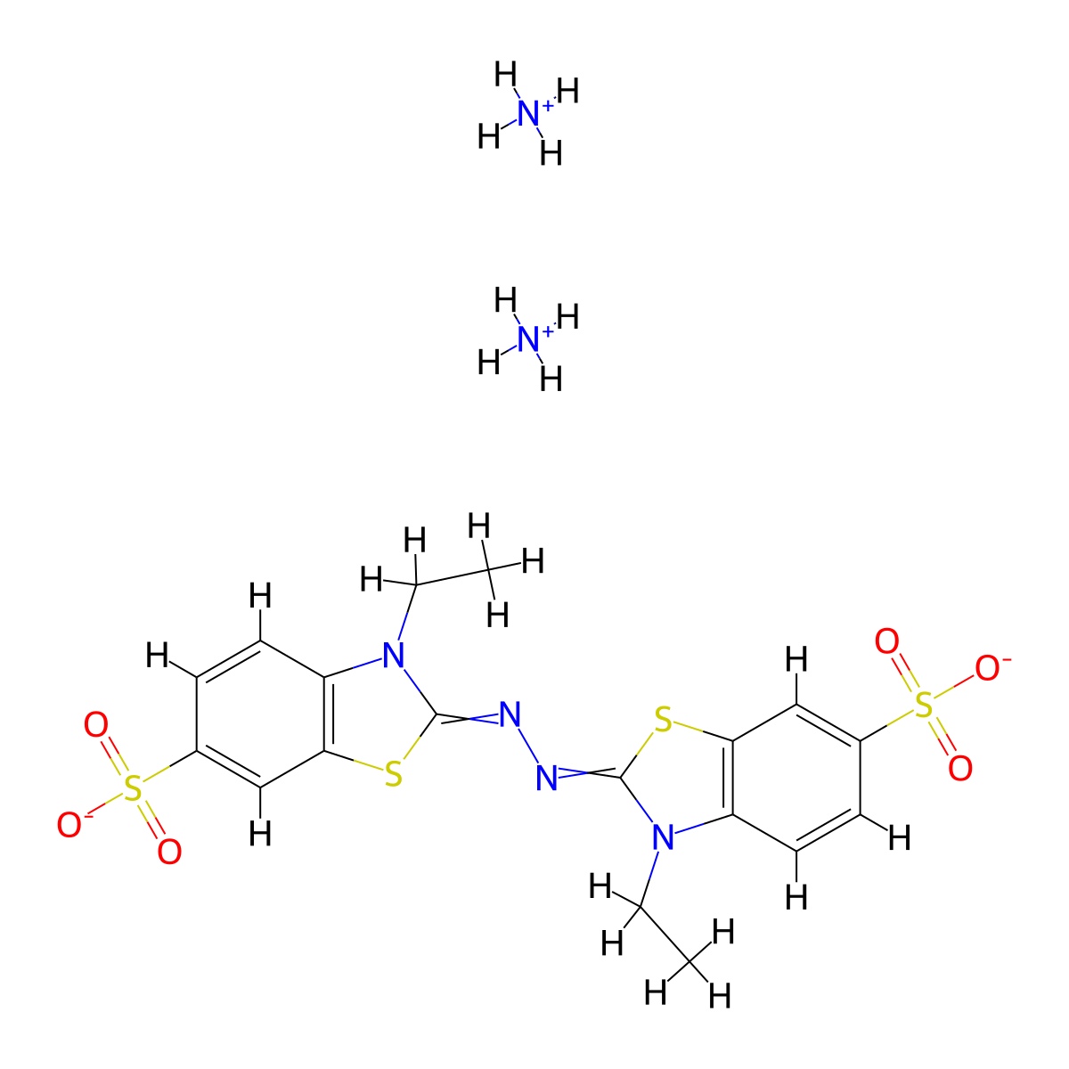 Ammonium 2,2'-(hydrazine-1,2-diylidene)bis(3-ethyl-2,3-dihydrobenzo[d]thiazole-6-sulfonate) molecular structure, CAS 30931-67-0