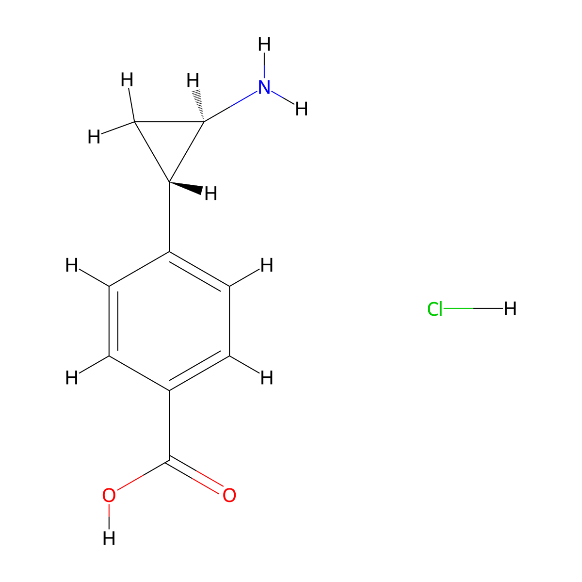 trans-4-(2-Aminocyclopropyl)benzoic acid hydrochloride molecular structure, CAS 3095587-48-4
