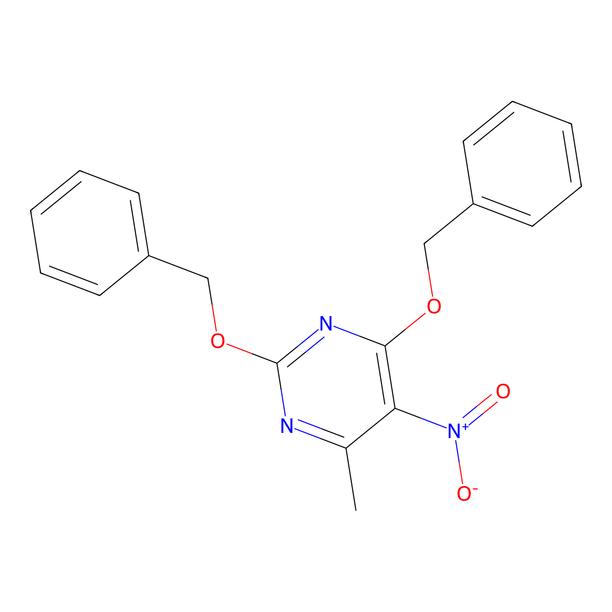 4-Methyl-5-nitro-2,6-bis(phenylmethoxy)pyrimidine molecular structure, CAS 30958-38-4
