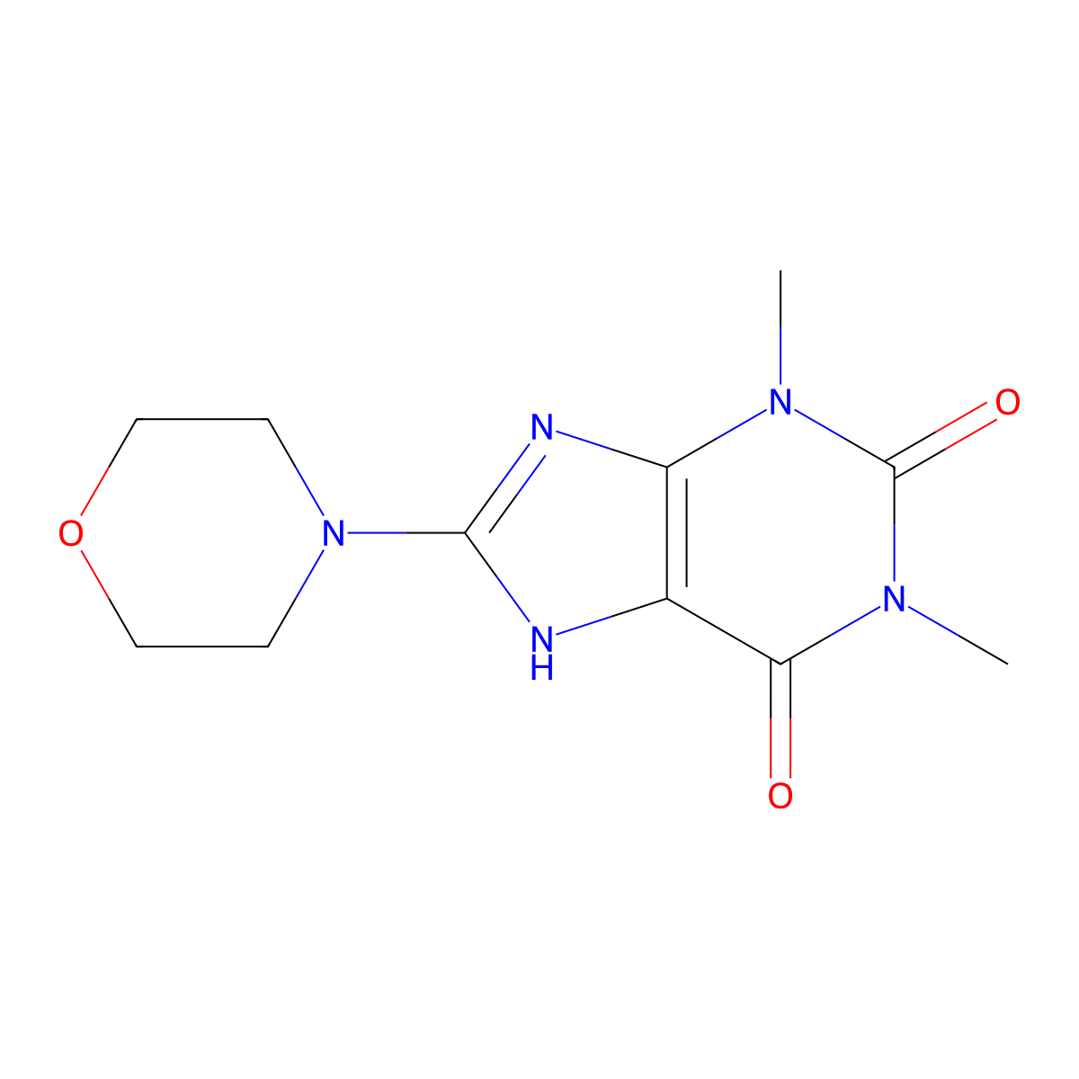 1,3-dimethyl-8-(morpholin-4-yl)-3,7-dihydro-1H-purine-2,6-dione molecular structure, CAS 30958-49-7
