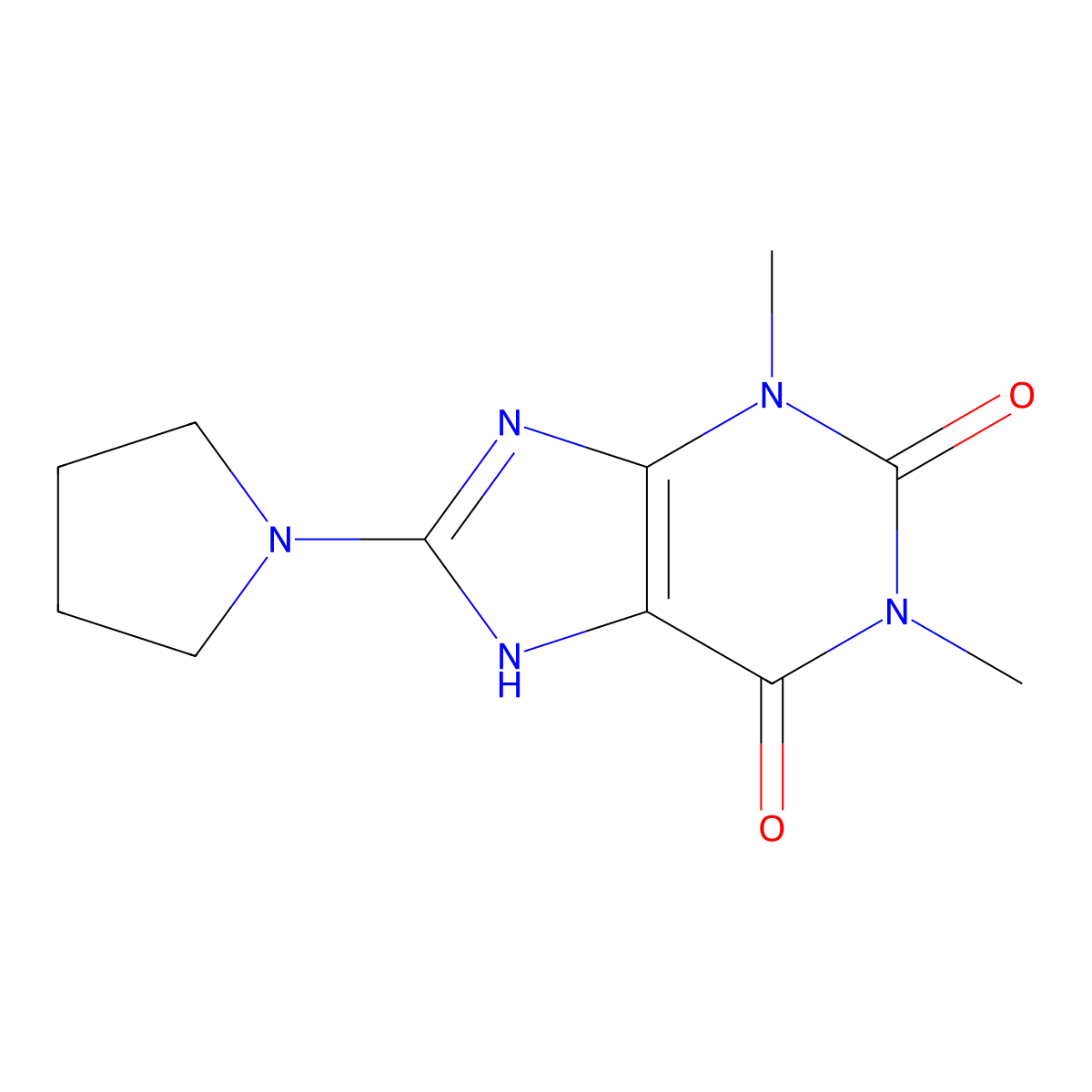 1,3-dimethyl-8-(pyrrolidin-1-yl)-1H-purine-2,6(3H,7H)-dione molecular structure, CAS 30958-51-1