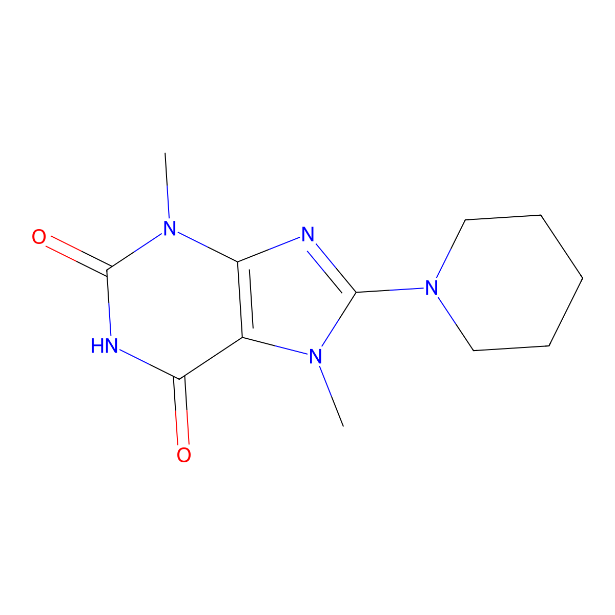 3,7-Dimethyl-8-piperidin-1-ylpurine-2,6-dione molecular structure, CAS 30958-53-3