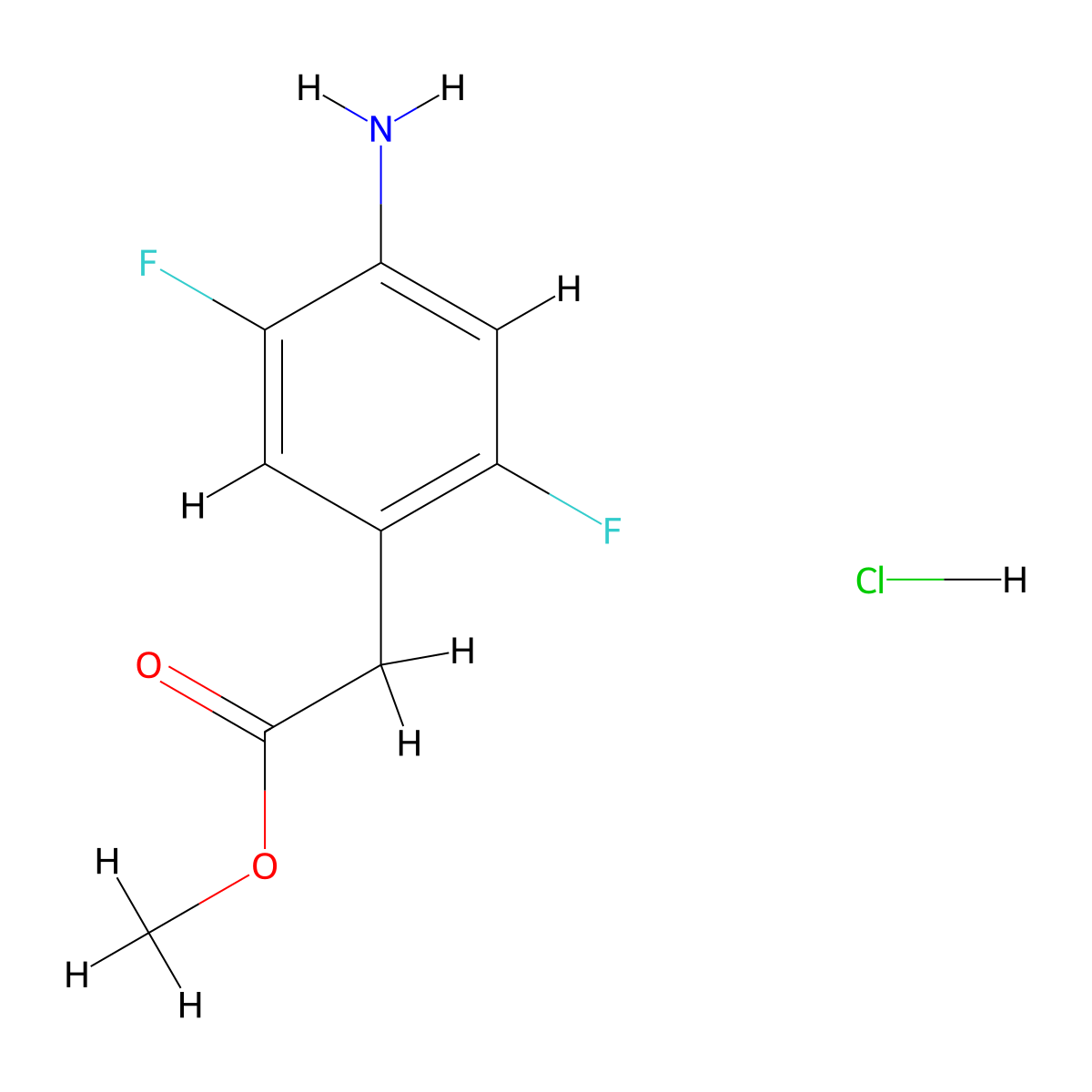 Methyl 2-(4-amino-2,5-difluorophenyl)acetate hydrochloride molecular structure, CAS 3096338-18-7
