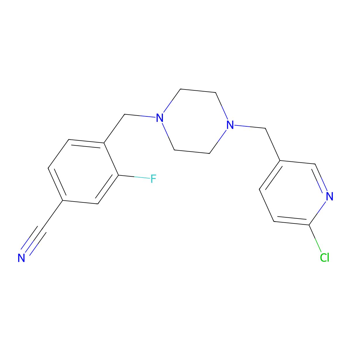 4-[[4-[(6-Chloropyridin-3-yl)methyl]piperazin-1-yl]methyl]-3-fluorobenzonitrile molecular structure, CAS 3096532-21-4