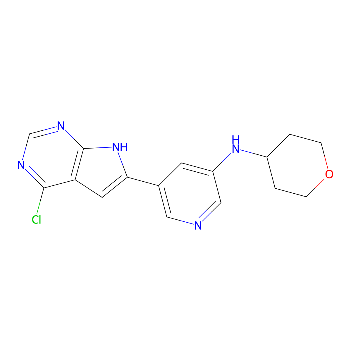 5-(4-chloro-7H-pyrrolo[2,3-d]pyrimidin-6-yl)-N-(oxan-4-yl)pyridin-3-amine molecular structure, CAS 3096534-39-0