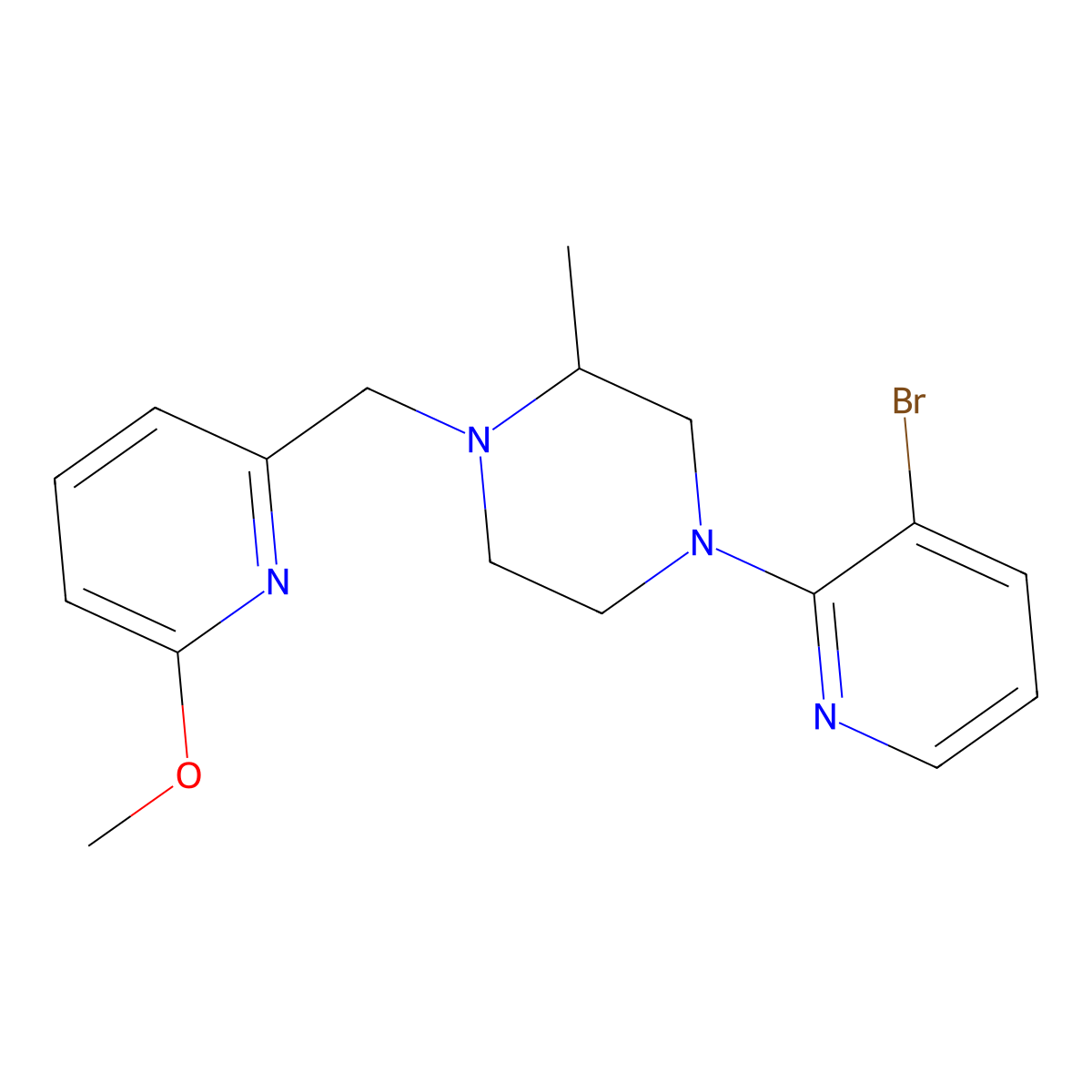 4-(3-Bromopyridin-2-yl)-1-[(6-methoxypyridin-2-yl)methyl]-2-methylpiperazine molecular structure, CAS 3096534-78-7