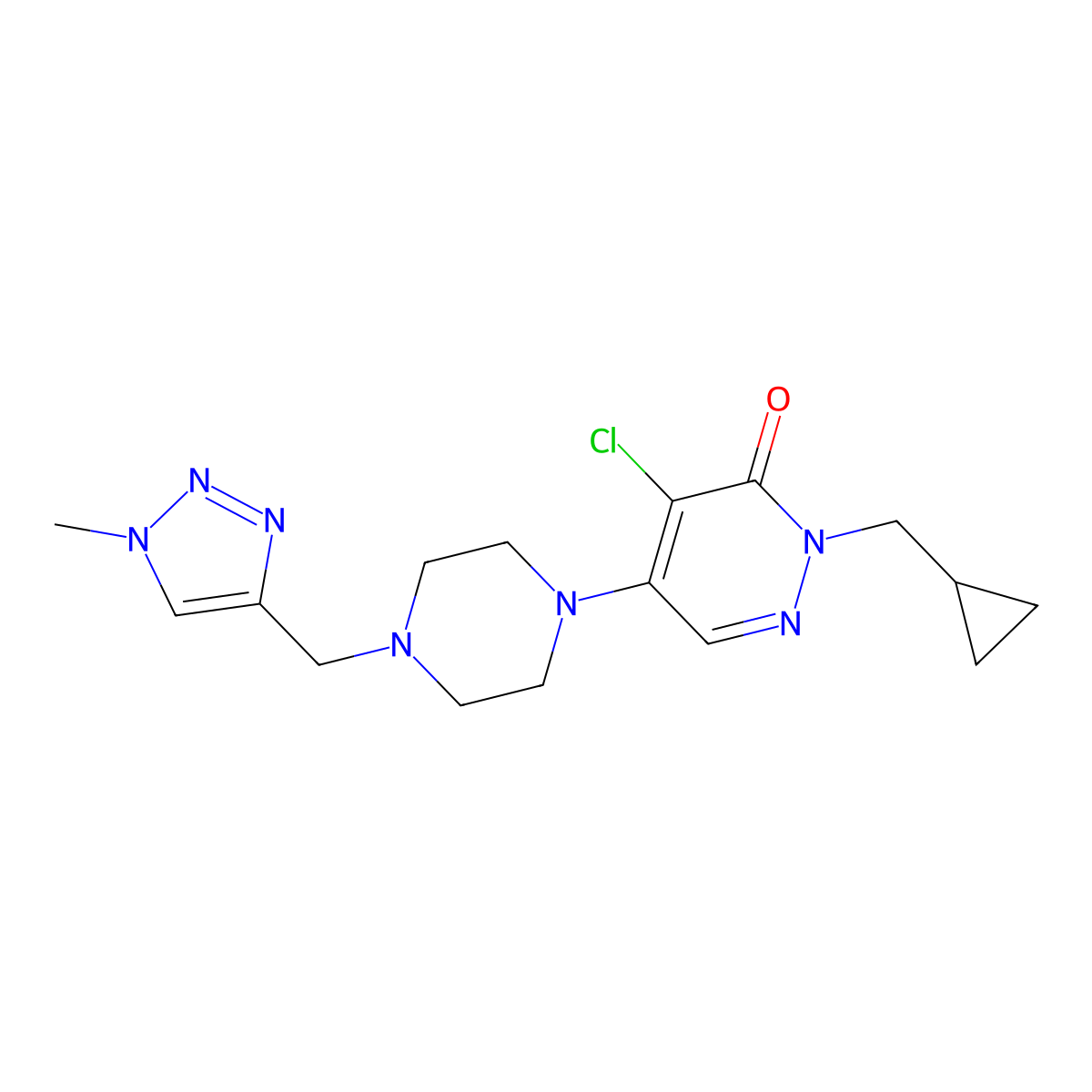 4-Chloro-2-(cyclopropylmethyl)-5-[4-[(1-methyltriazol-4-yl)methyl]piperazin-1-yl]pyridazin-3-one molecular structure, CAS 3096540-64-3