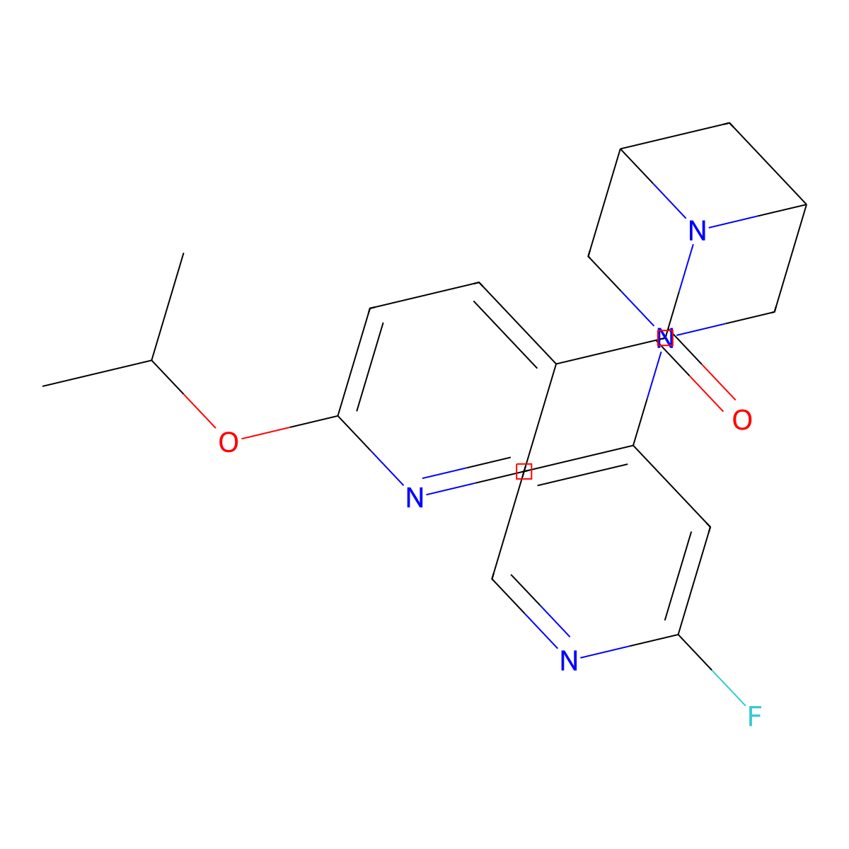 [3-(2-Fluoropyridin-4-yl)-3,6-diazabicyclo[3.1.1]heptan-6-yl]-(6-propan-2-yloxypyridin-3-yl)methanone molecular structure, CAS 3096540-77-8