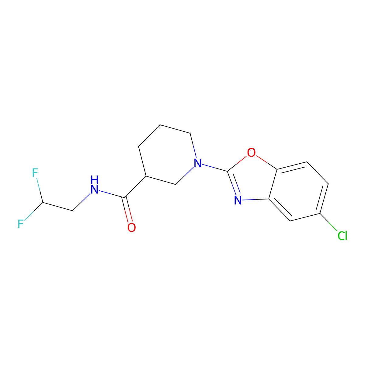 1-(5-chloro-1,3-benzoxazol-2-yl)-N-(2,2-difluoroethyl)piperidine-3-carboxamide molecular structure, CAS 3096553-75-9