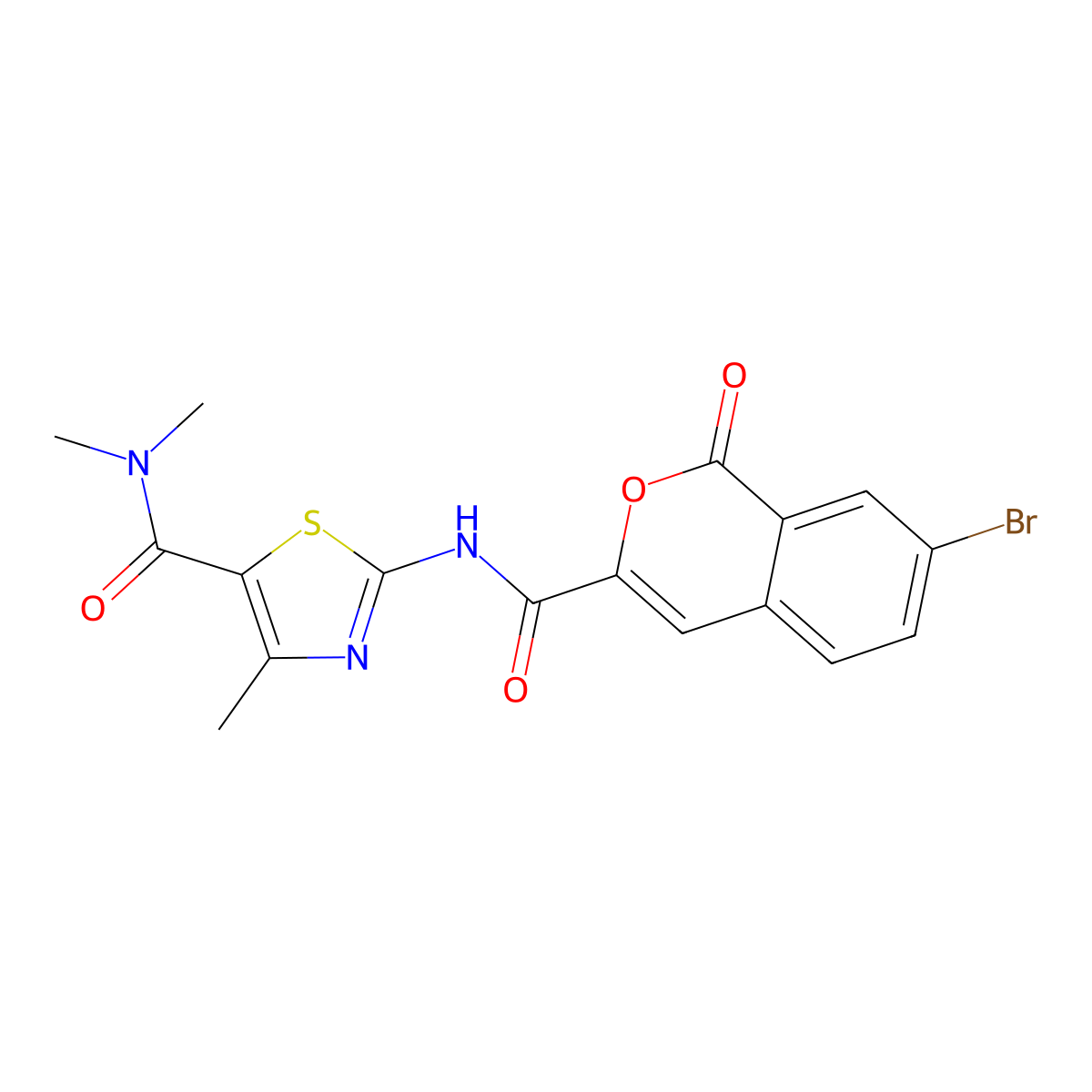 2-[(7-bromo-1-oxoisochromene-3-carbonyl)amino]-N,N,4-trimethyl-1,3-thiazole-5-carboxamide molecular structure, CAS 3096562-55-6