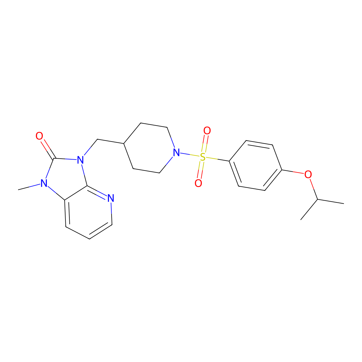 1-Methyl-3-[[1-(4-propan-2-yloxyphenyl)sulfonylpiperidin-4-yl]methyl]imidazo[4,5-b]pyridin-2-one molecular structure, CAS 3096563-29-7