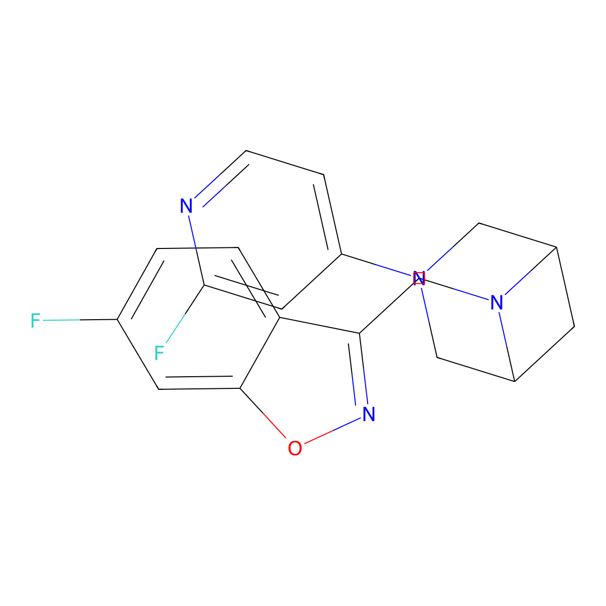 6-Fluoro-3-[[3-(2-fluoropyridin-4-yl)-3,6-diazabicyclo[3.1.1]heptan-6-yl]methyl]-1,2-benzoxazole molecular structure, CAS 3096573-37-1