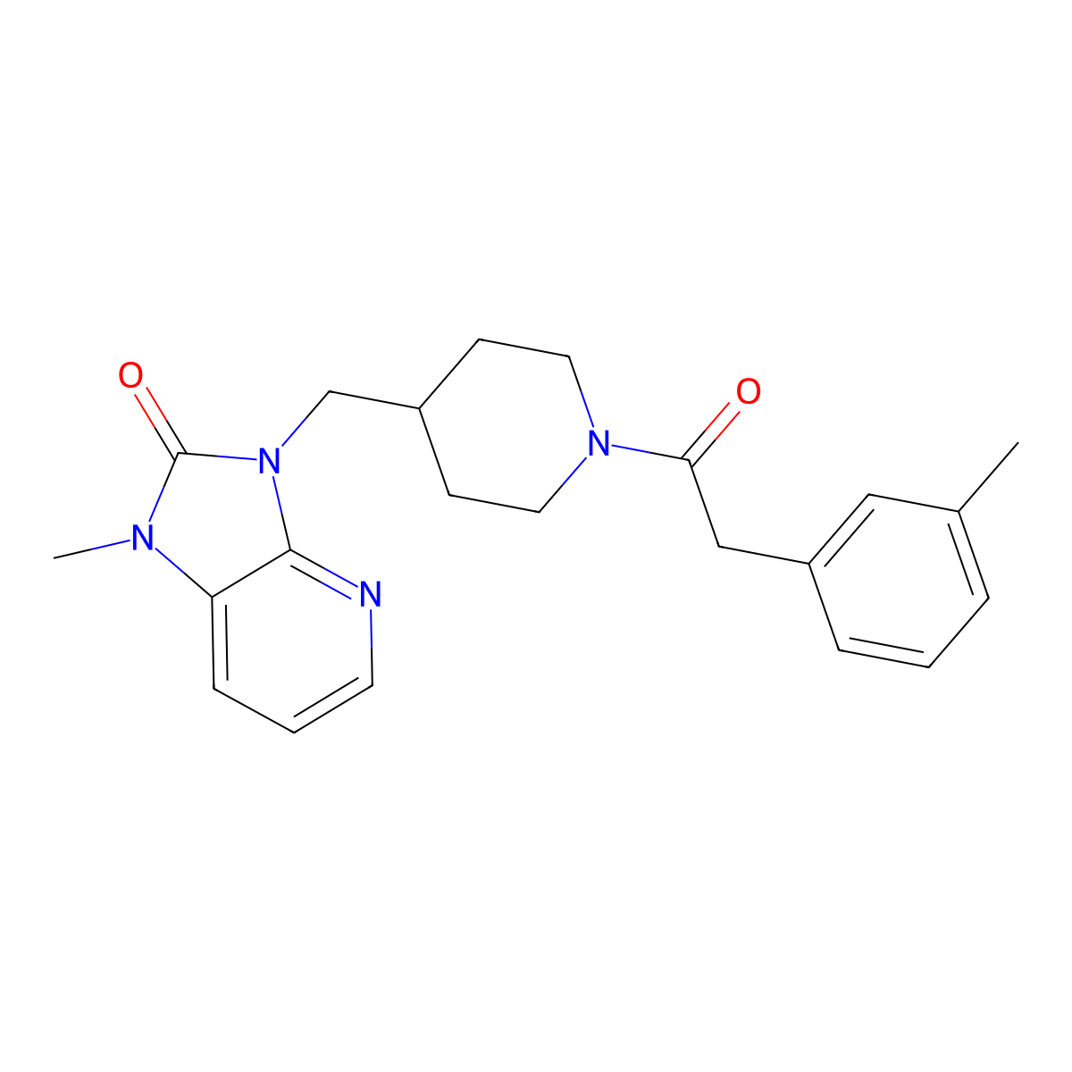 1-Methyl-3-[[1-[2-(3-methylphenyl)acetyl]piperidin-4-yl]methyl]imidazo[4,5-b]pyridin-2-one molecular structure, CAS 3096581-98-2