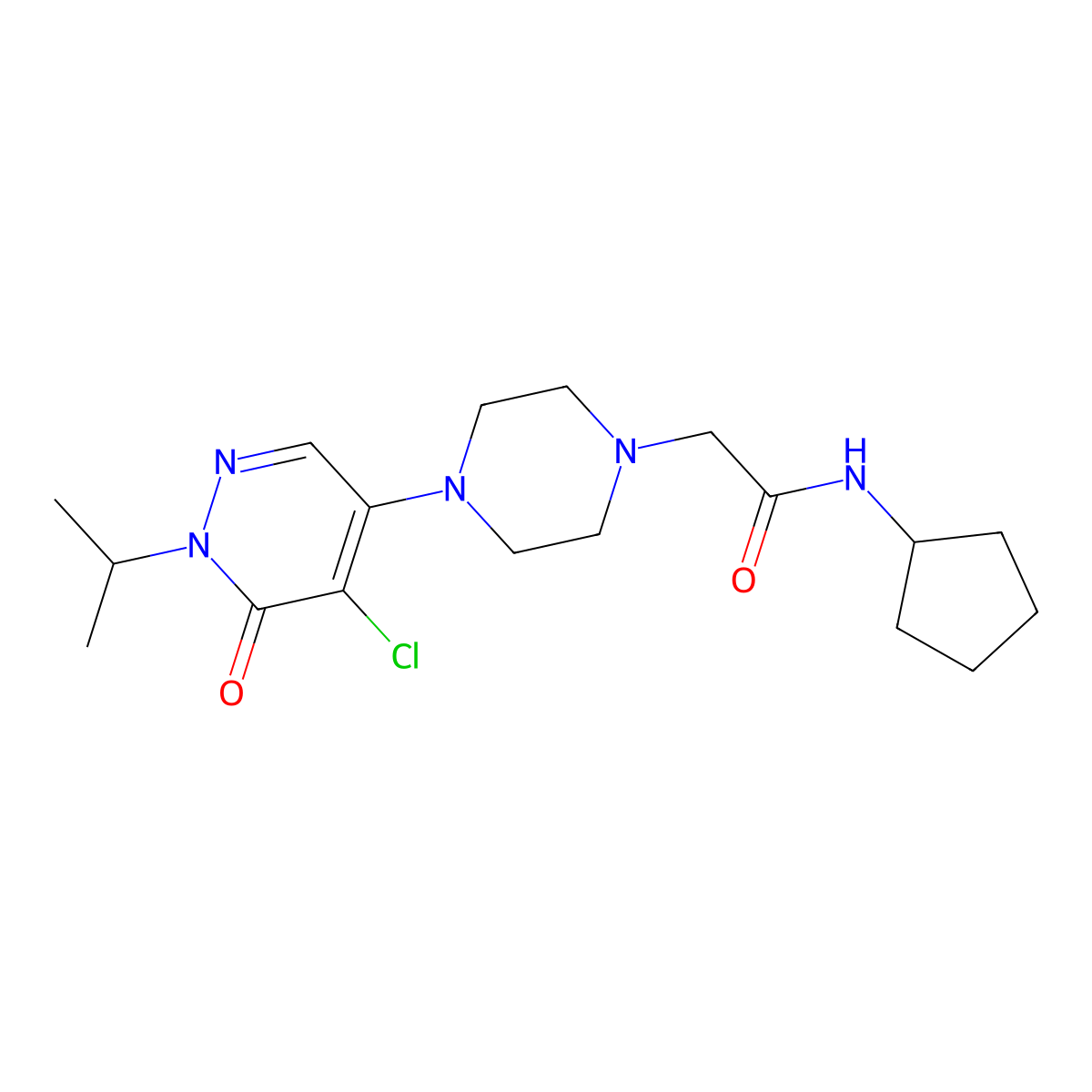 2-[4-(5-chloro-6-oxo-1-propan-2-ylpyridazin-4-yl)piperazin-1-yl]-N-cyclopentylacetamide molecular structure, CAS 3096584-07-2