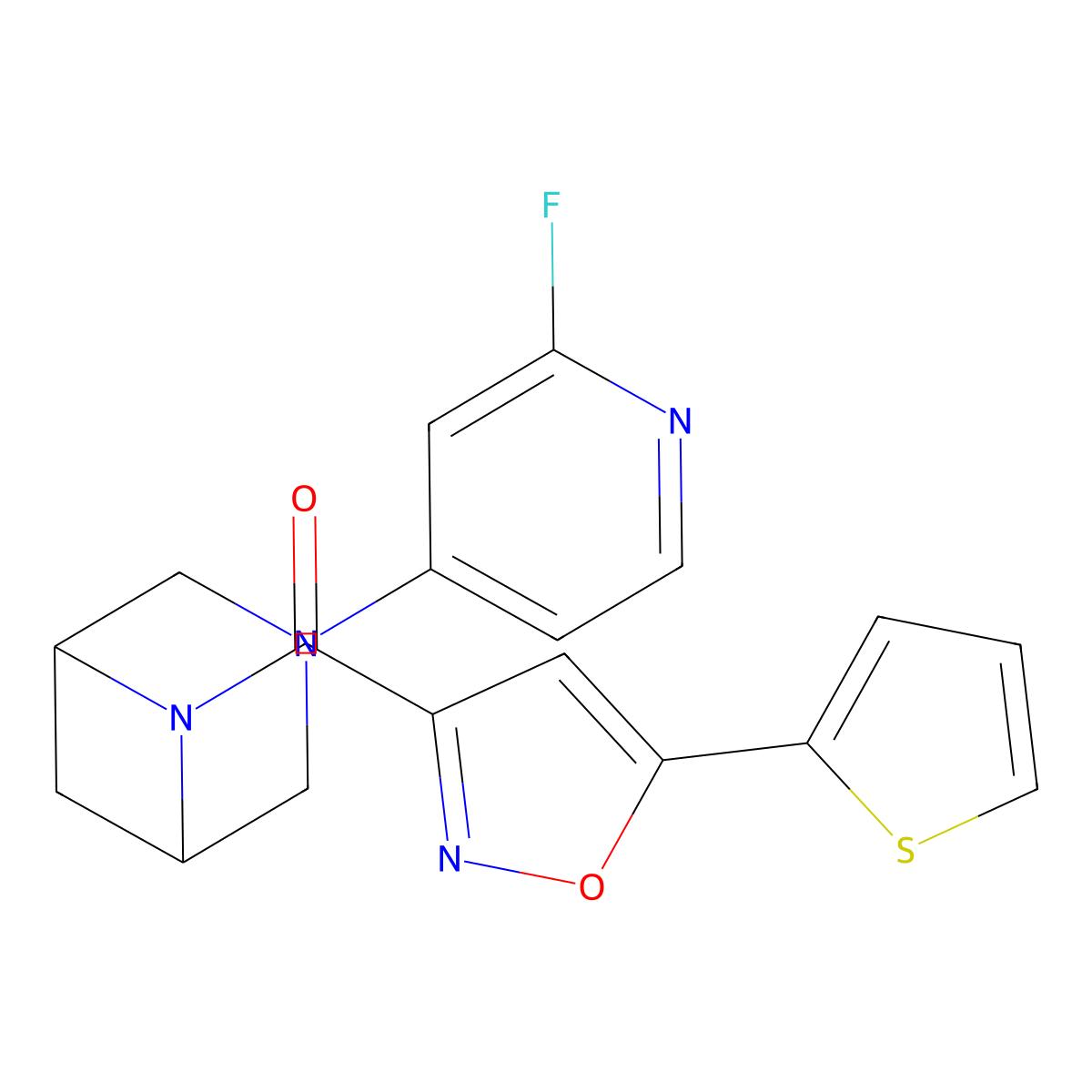 [3-(2-Fluoropyridin-4-yl)-3,6-diazabicyclo[3.1.1]heptan-6-yl]-(5-thiophen-2-yl-1,2-oxazol-3-yl)methanone molecular structure, CAS 3096584-75-4