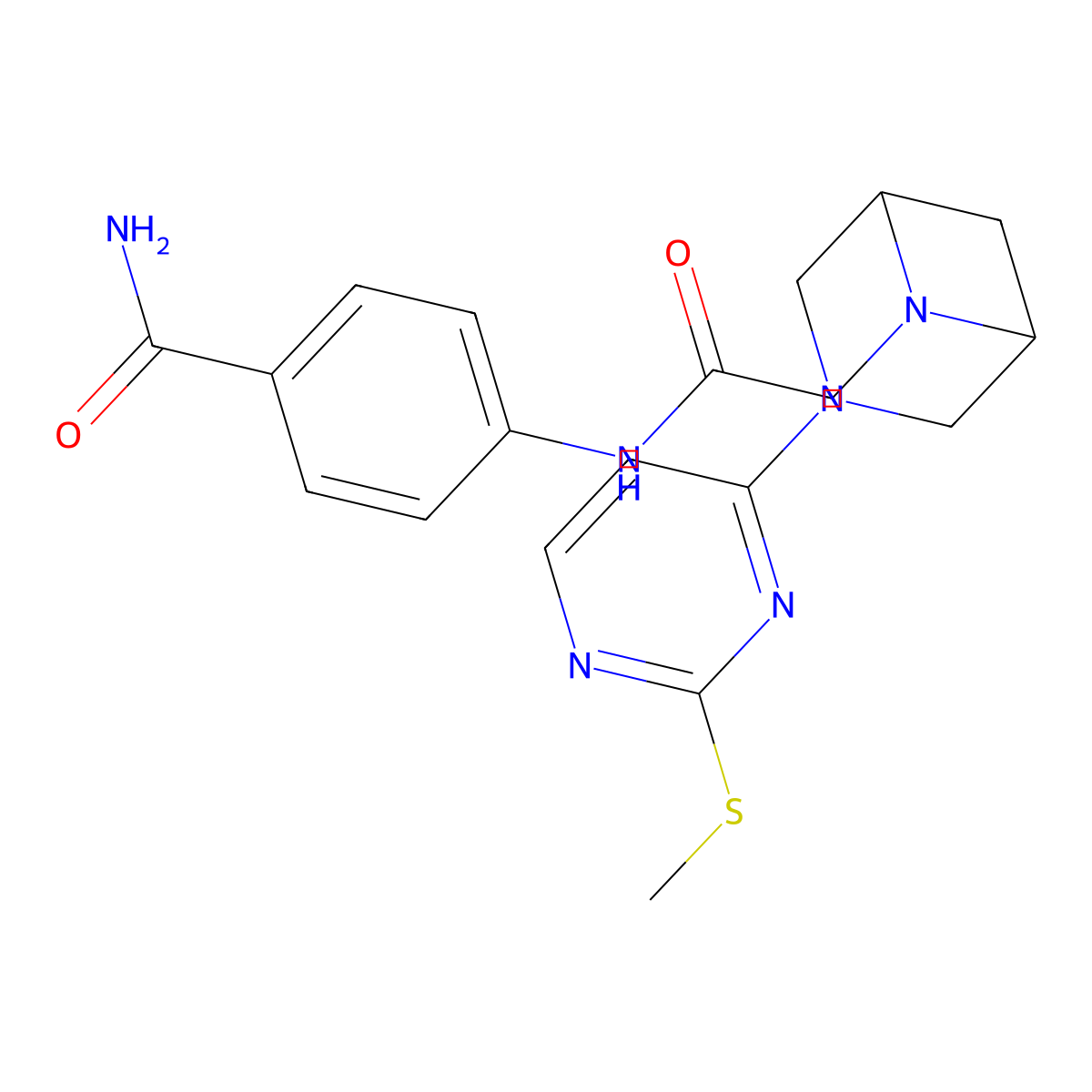 4-[[2-[3-(2-Methylsulfanylpyrimidin-4-yl)-3,6-diazabicyclo[3.1.1]heptan-6-yl]acetyl]amino]benzamide molecular structure, CAS 3096592-44-5