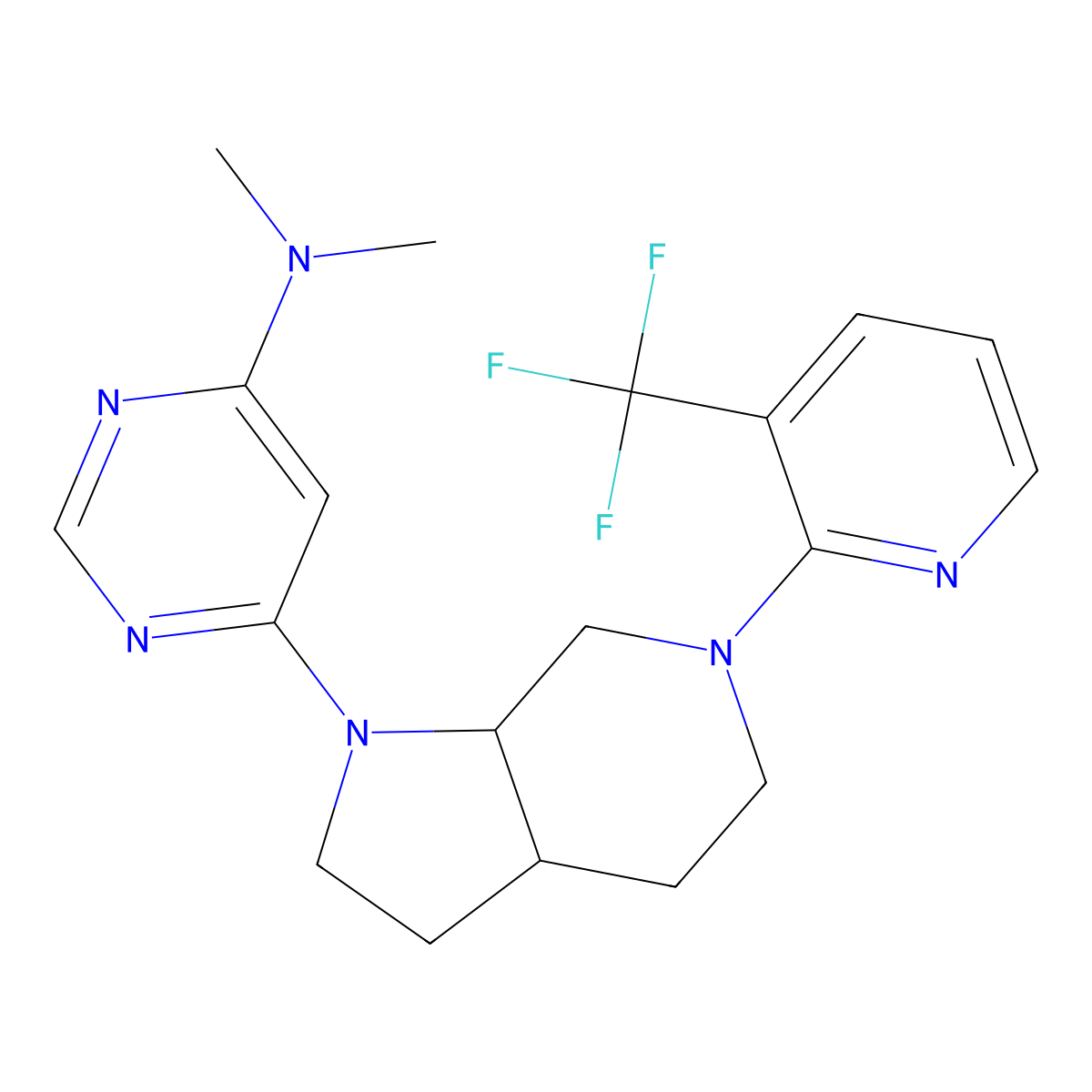 N,N-dimethyl-6-[6-[3-(trifluoromethyl)pyridin-2-yl]-3,3a,4,5,7,7a-hexahydro-2H-pyrrolo[2,3-c]pyridin-1-yl]pyrimidin-4-amine molecular structure, CAS 3096593-11-9