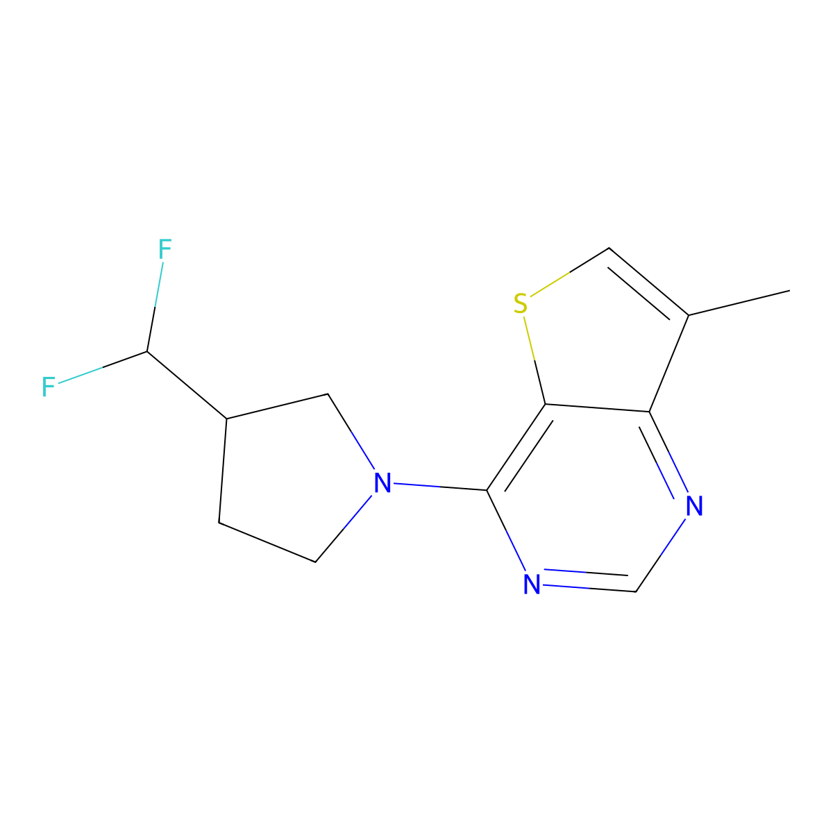 4-[3-(Difluoromethyl)pyrrolidin-1-yl]7-methylthieno[3,2-d]pyrimidine molecular structure, CAS 3096595-66-0