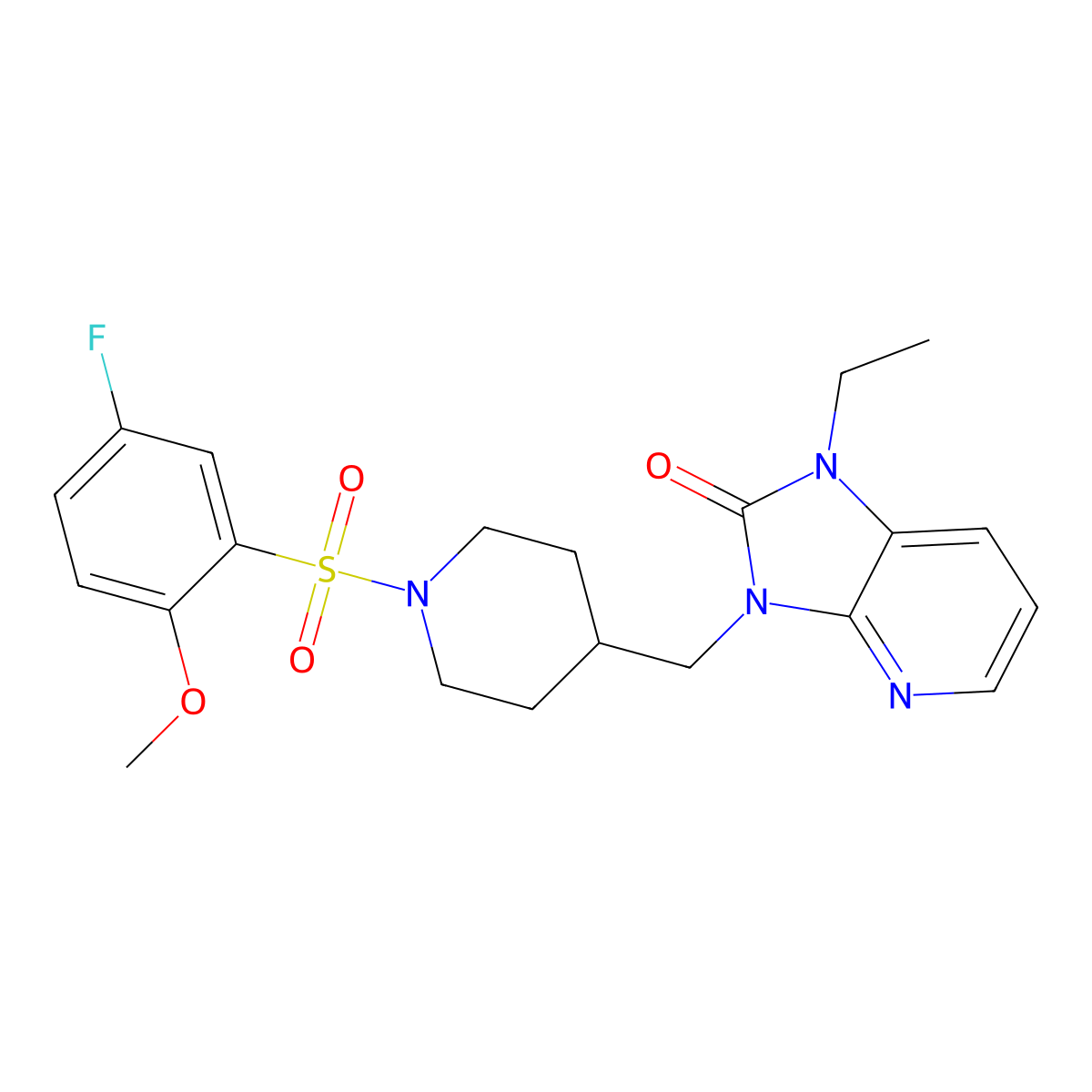 1-Ethyl-3-[[1-(5-fluoro-2-methoxyphenyl)sulfonylpiperidin-4-yl]methyl]imidazo[4,5-b]pyridin-2-one molecular structure, CAS 3096596-43-6
