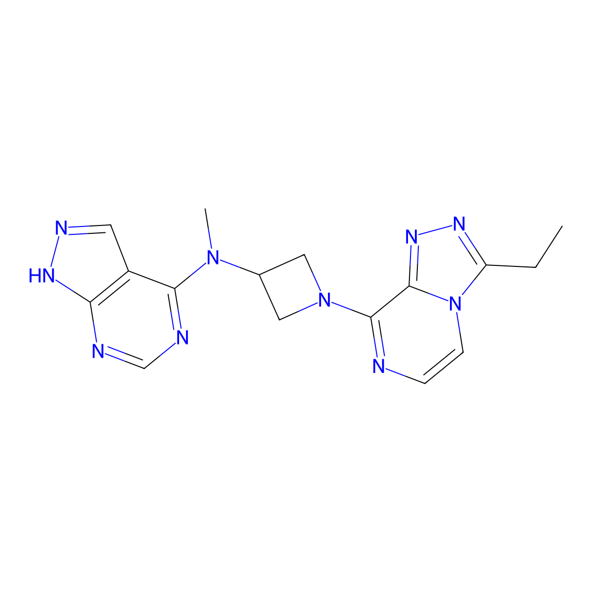 N-[1-(3-ethyl-[1,2,4]triazolo[4,3-a]pyrazin-8-yl)azetidin-3-yl]-N-methyl-1H-pyrazolo[3,4-d]pyrimidin-4-amine molecular structure, CAS 3096599-60-6