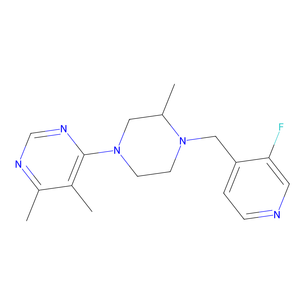4-[4-[(3-Fluoropyridin-4-yl)methyl]-3-methylpiperazin-1-yl]-5,6-dimethylpyrimidine molecular structure, CAS 3096600-21-1