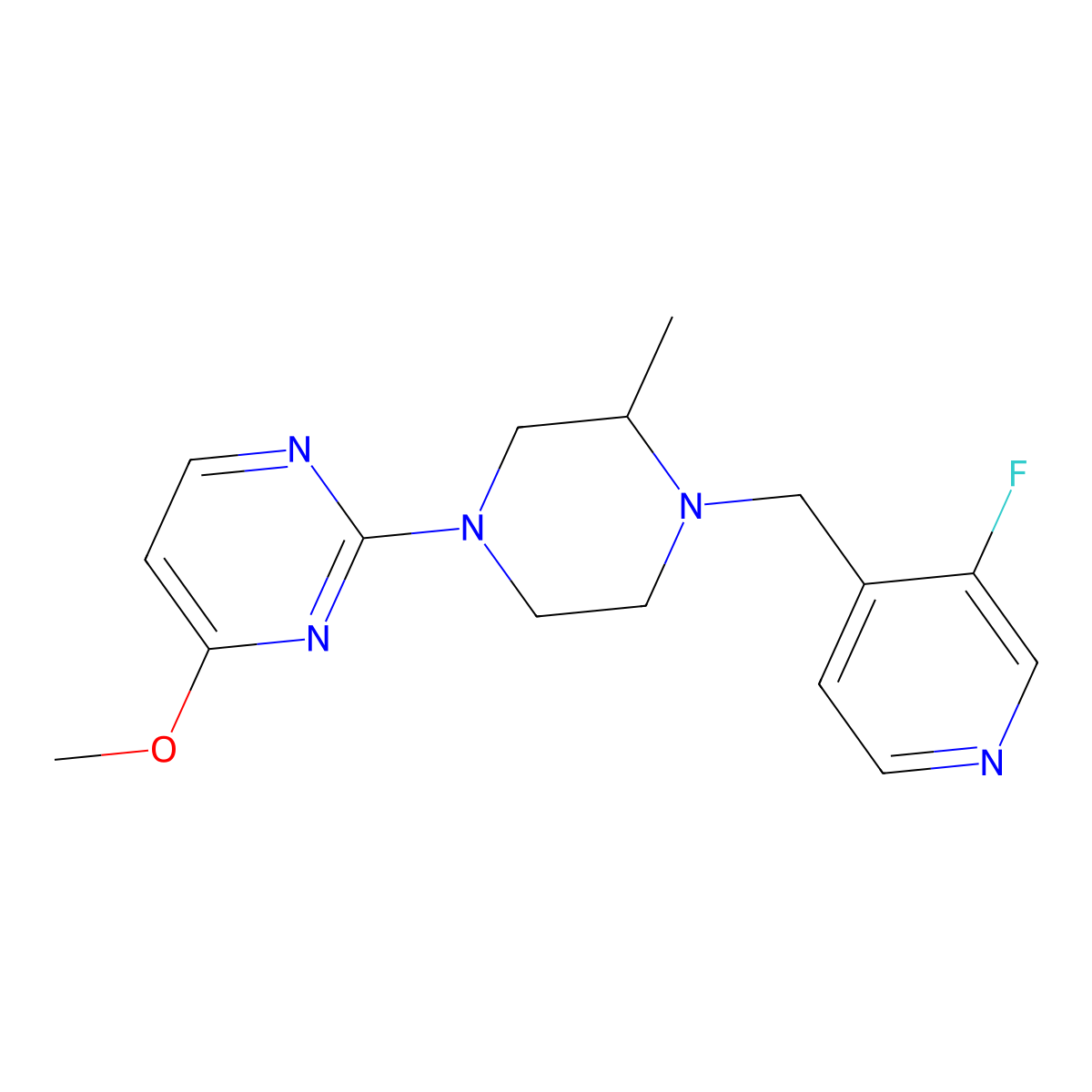 2-[4-[(3-Fluoropyridin-4-yl)methyl]-3-methylpiperazin-1-yl]-4-methoxypyrimidine molecular structure, CAS 3096601-86-1