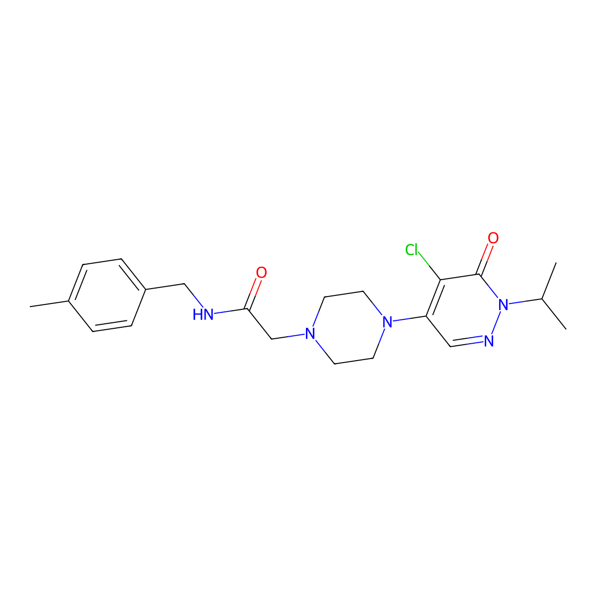2-[4-(5-chloro-6-oxo-1-propan-2-ylpyridazin-4-yl)piperazin-1-yl]-N-[(4-methylphenyl)methyl]acetamide molecular structure, CAS 3096602-72-8