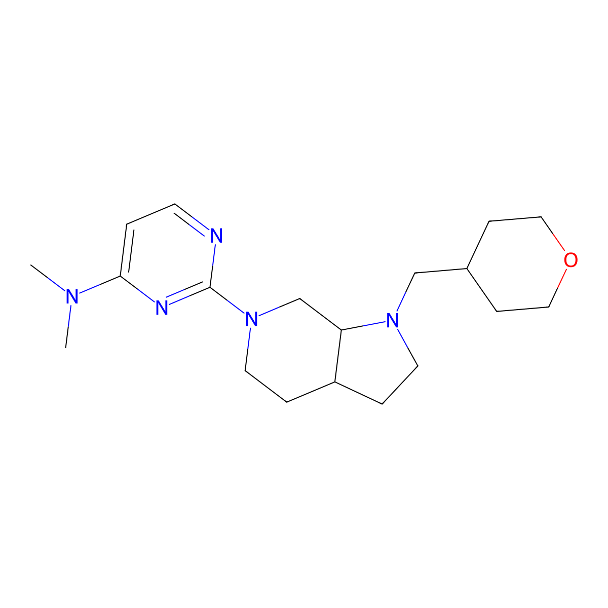 N,N-dimethyl-2-[1-(oxan-4-ylmethyl)-3,3a,4,5,7,7a-hexahydro-2H-pyrrolo[2,3-c]pyridin-6-yl]pyrimidin-4-amine molecular structure, CAS 3096603-62-9