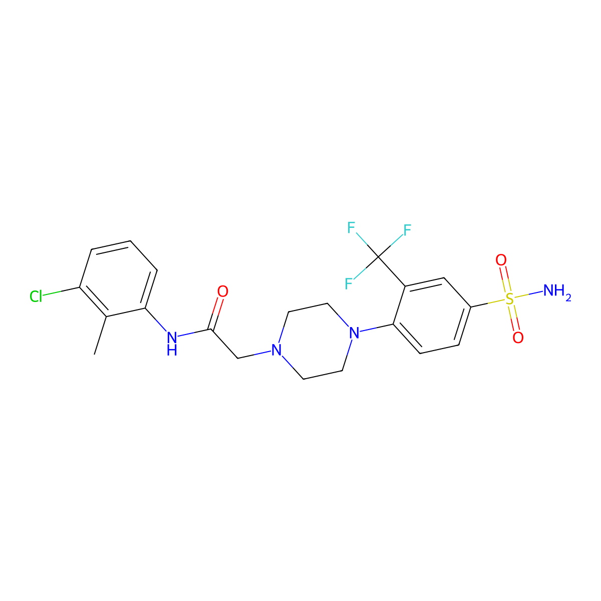 N-(3-chloro-2-methylphenyl)-2-[4-[4-sulfamoyl-2-(trifluoromethyl)phenyl]piperazin-1-yl]acetamide molecular structure, CAS 3096604-70-2