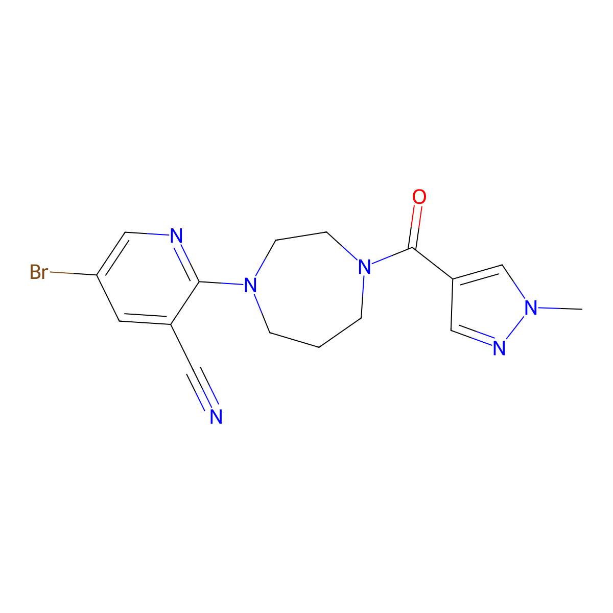 5-Bromo-2-[4-(1-methylpyrazole-4-carbonyl)-1,4-diazepan-1-yl]pyridine-3-carbonitrile molecular structure, CAS 3096606-47-9