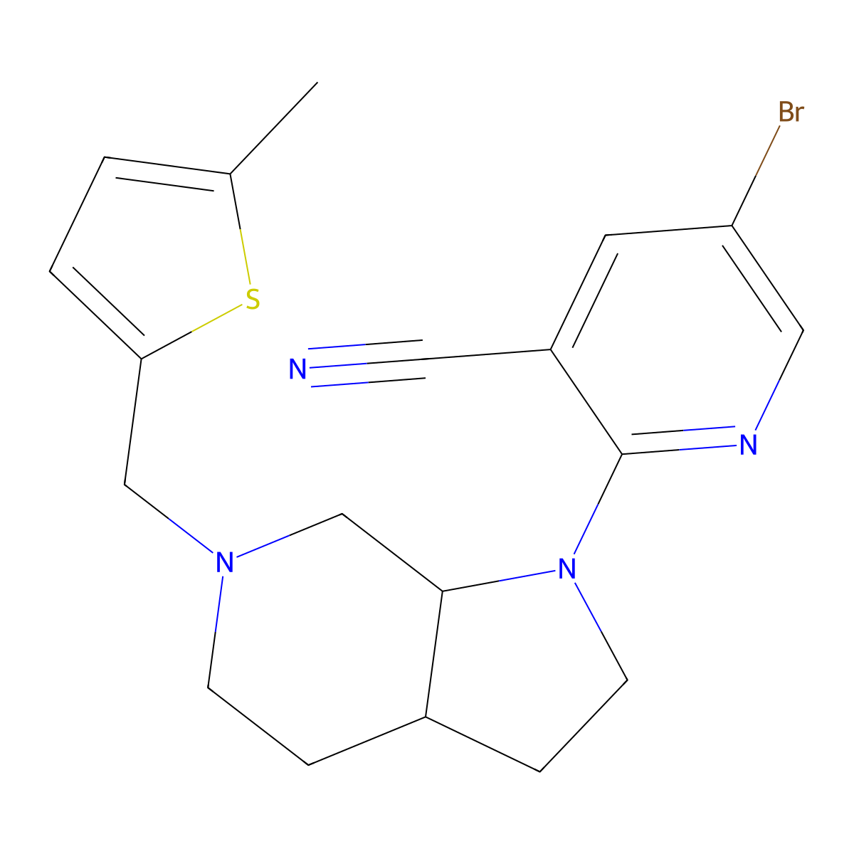 5-bromo-2-[6-[(5-methylthiophen-2-yl)methyl]-3,3a,4,5,7,7a-hexahydro-2H-pyrrolo[2,3-c]pyridin-1-yl]pyridine-3-carbonitrile molecular structure, CAS 3096607-41-6
