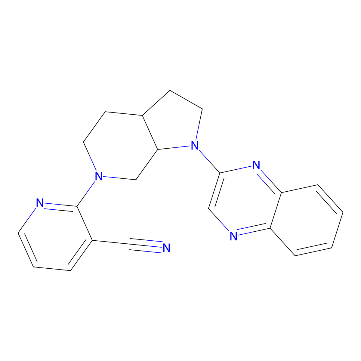 2-(1-quinoxalin-2-yl-3,3a,4,5,7,7a-hexahydro-2H-pyrrolo[2,3-c]pyridin-6-yl)pyridine-3-carbonitrile molecular structure, CAS 3096644-35-5