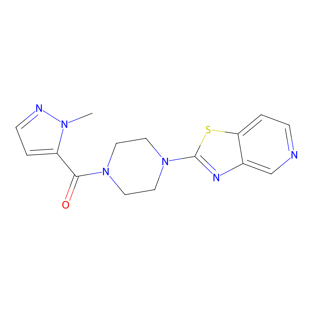 (2-Methylpyrazol-3-yl)-[4-([1,3]thiazolo[4,5-c]pyridin-2-yl)piperazin-1-yl]methanone molecular structure, CAS 3096644-59-3